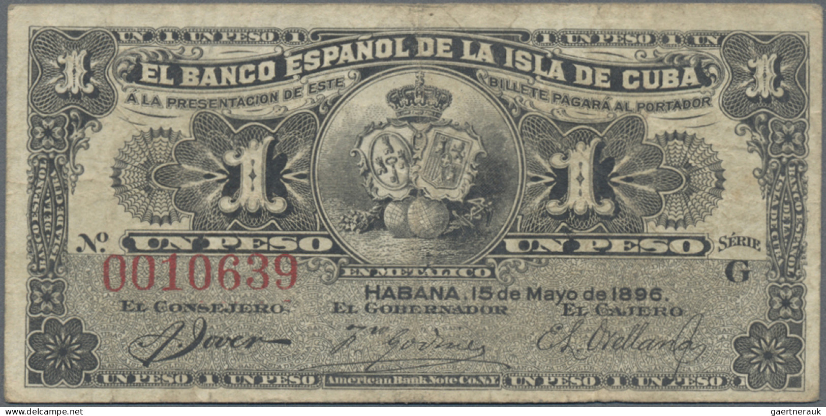 Cuba: Banco Español De La Isla De Cuba, Lot With 3 Banknotes, 1896 Series, With - Kuba