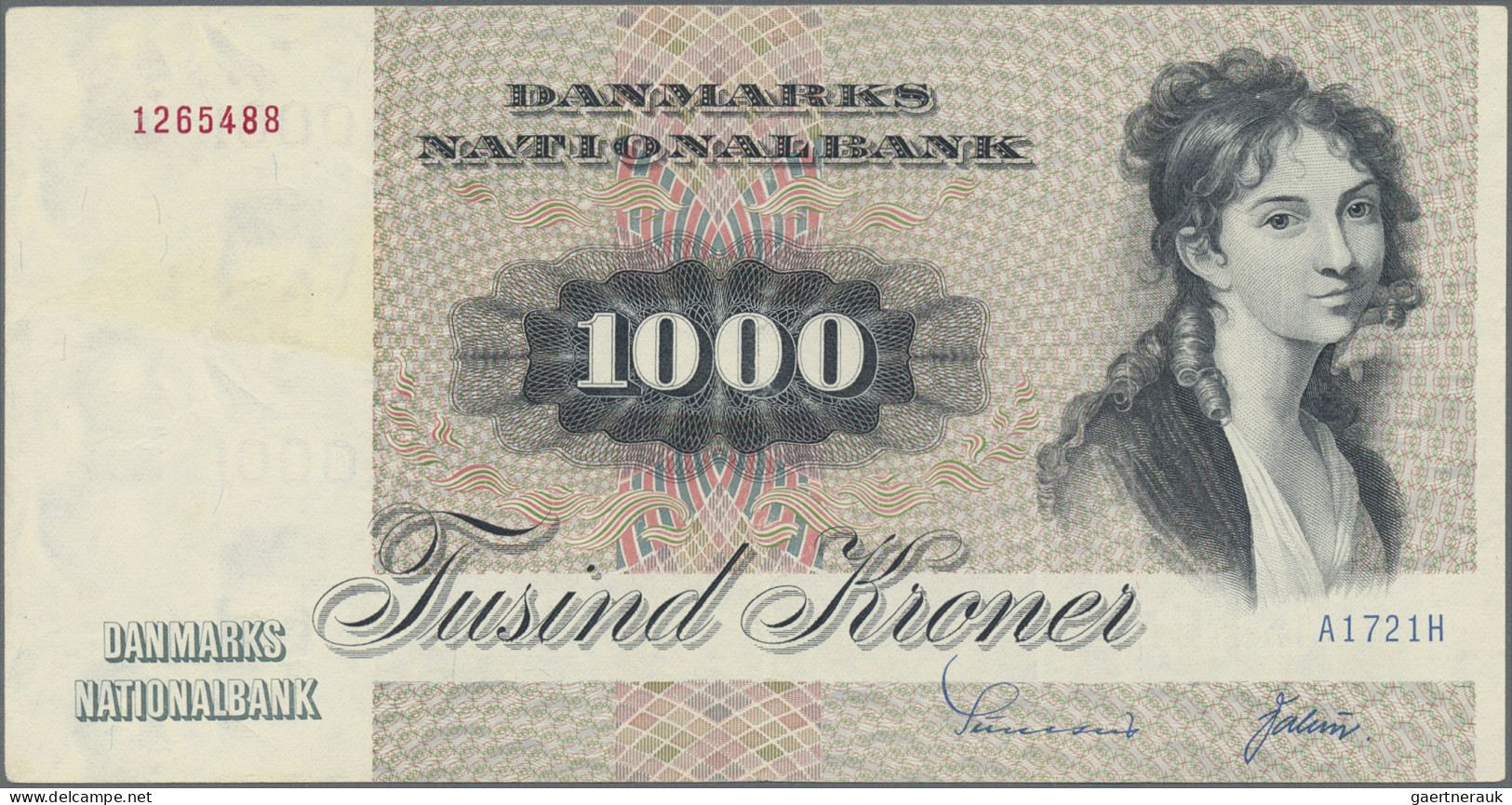 Denmark: Danmarks Nationalbank 1.000 Kroner 1972, P.53b, Stain Upper Left And Tw - Danemark