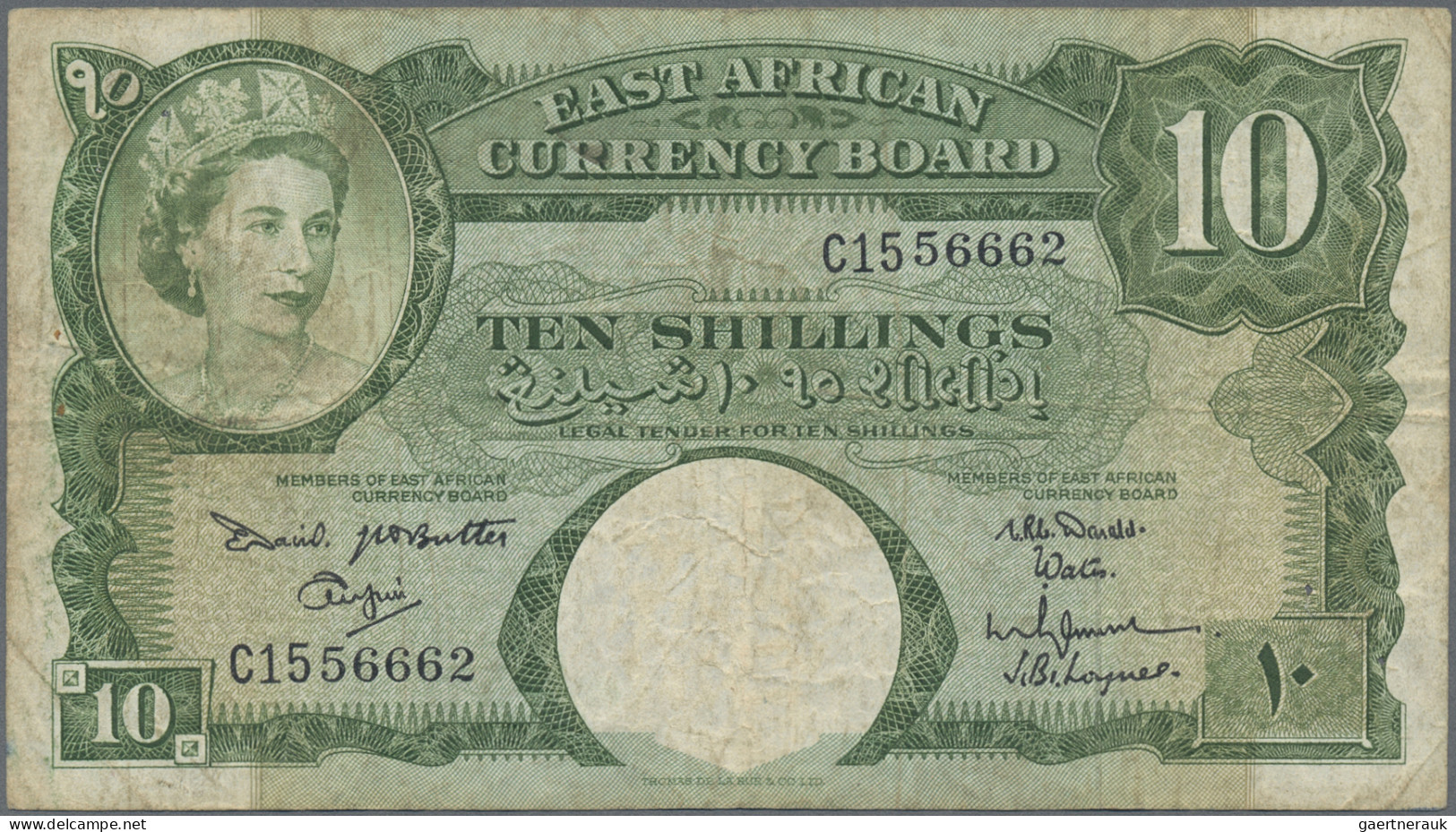 East Africa: The East African Currency Board, lot with 6 banknotes, series 1955-