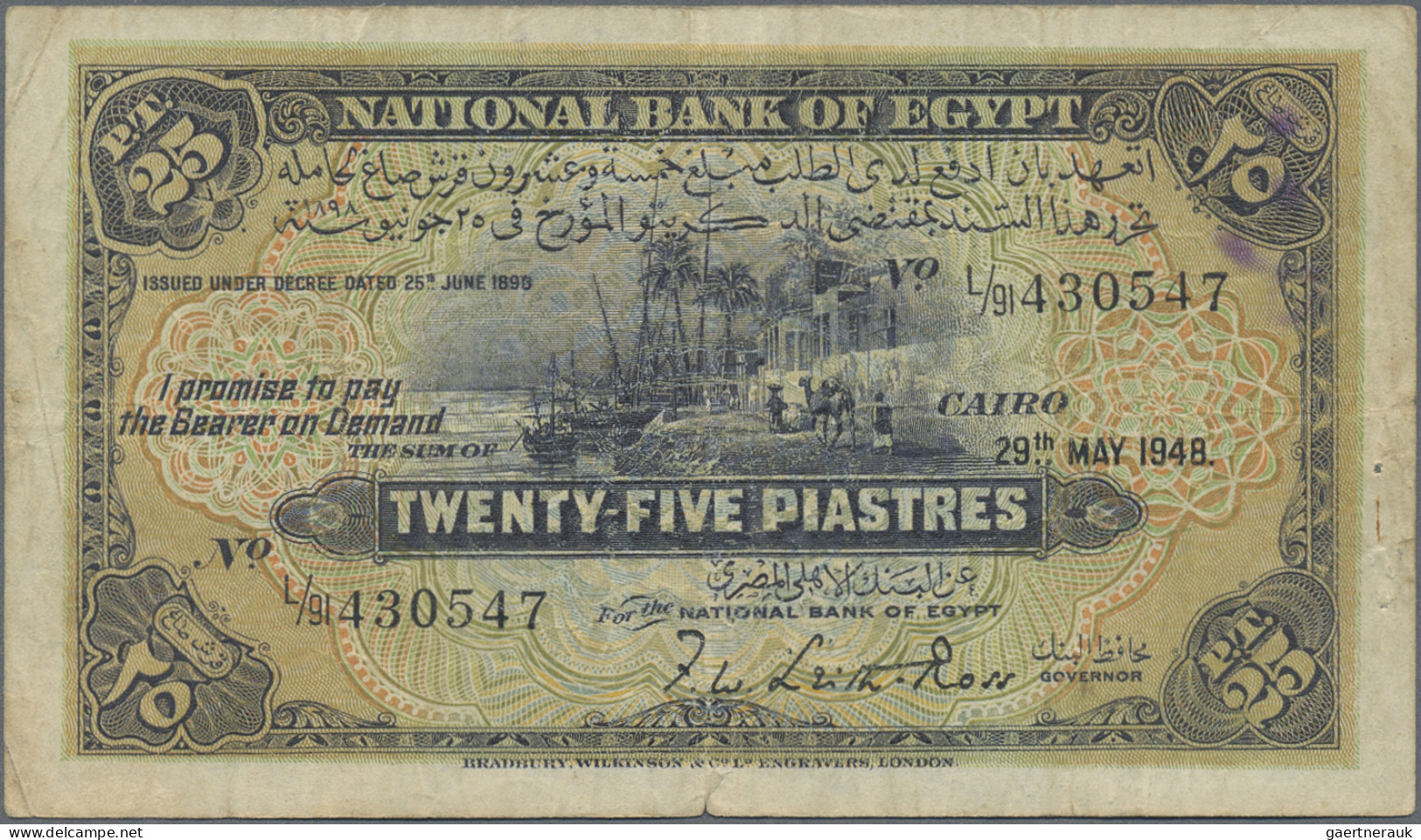 Egypt: National Bank Of Egypt, Lot With 3 Banknotes, Series 1945-1950, With 25 P - Egypt