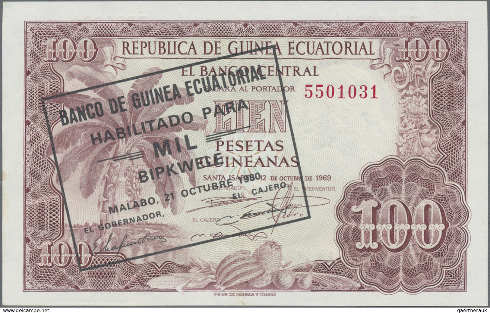 Equatorial Guinea: Banco De Guinea Ecuatorial, Lot With 4 Banknotes, Comprising - Aequatorial-Guinea