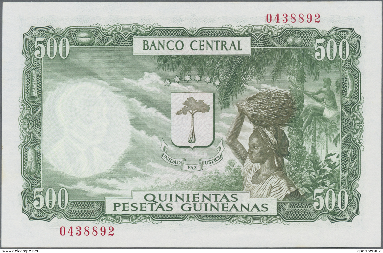 Equatorial Guinea: Banco de Guinea Ecuatorial, lot with 4 banknotes, comprising