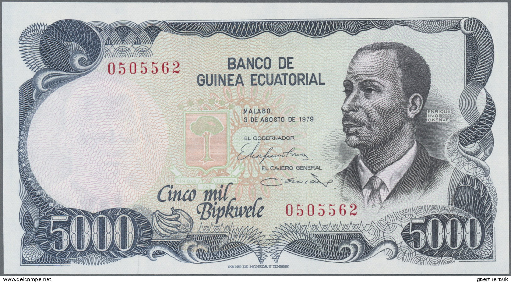 Equatorial Guinea: Banco de Guinea Ecuatorial, lot with 4 banknotes, comprising