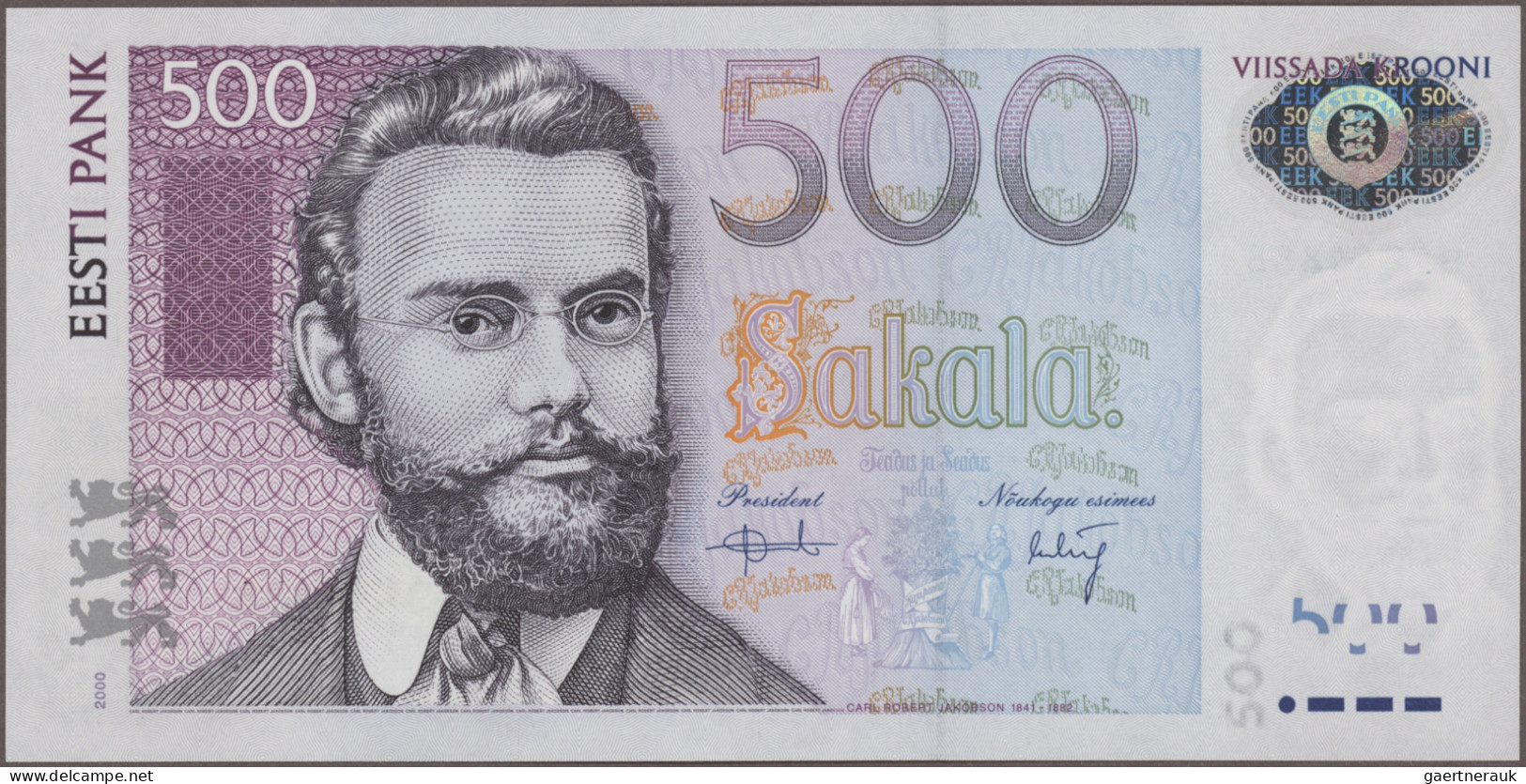 Estonia: Eesti Pank, Lot With 10 Banknotes, Series 1999-2008, Including 500 Kroo - Estland