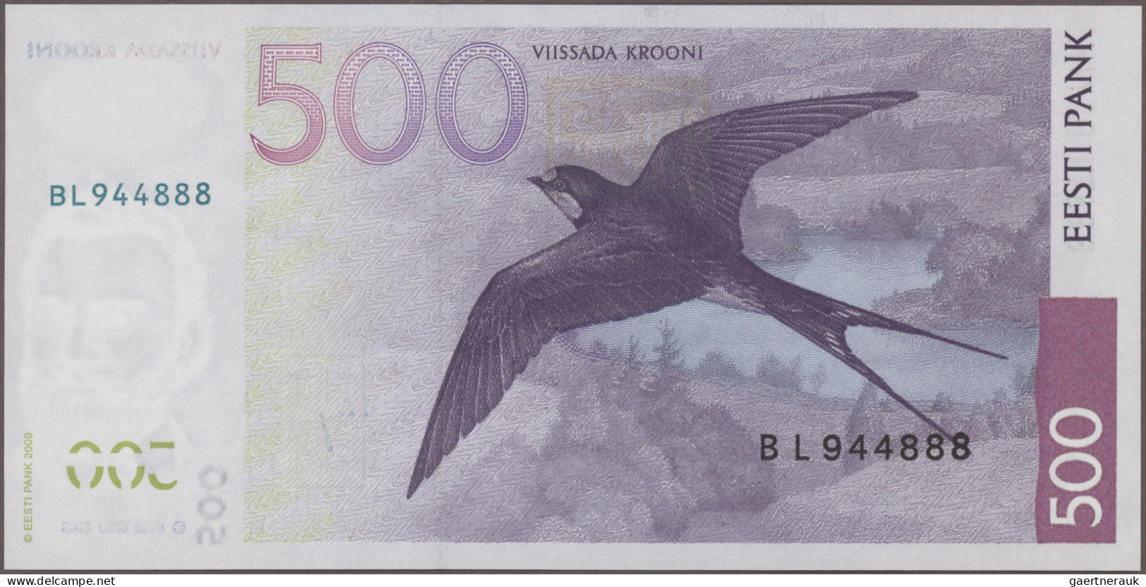 Estonia: Eesti Pank, Lot With 10 Banknotes, Series 1999-2008, Including 500 Kroo - Estonia