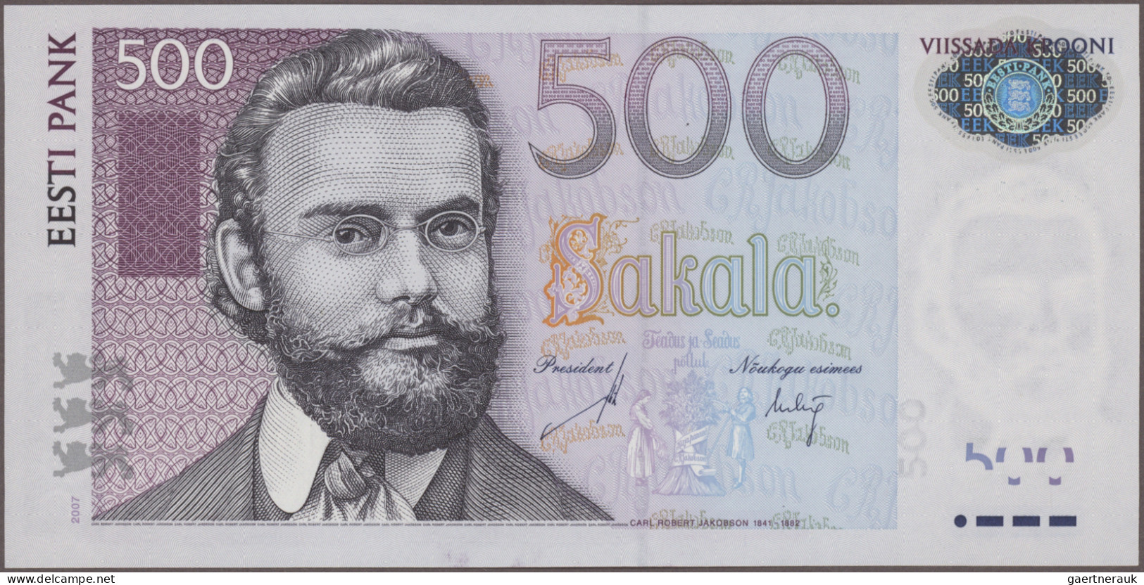 Estonia: Eesti Pank, Lot With 10 Banknotes, Series 1999-2008, Including 500 Kroo - Estonie