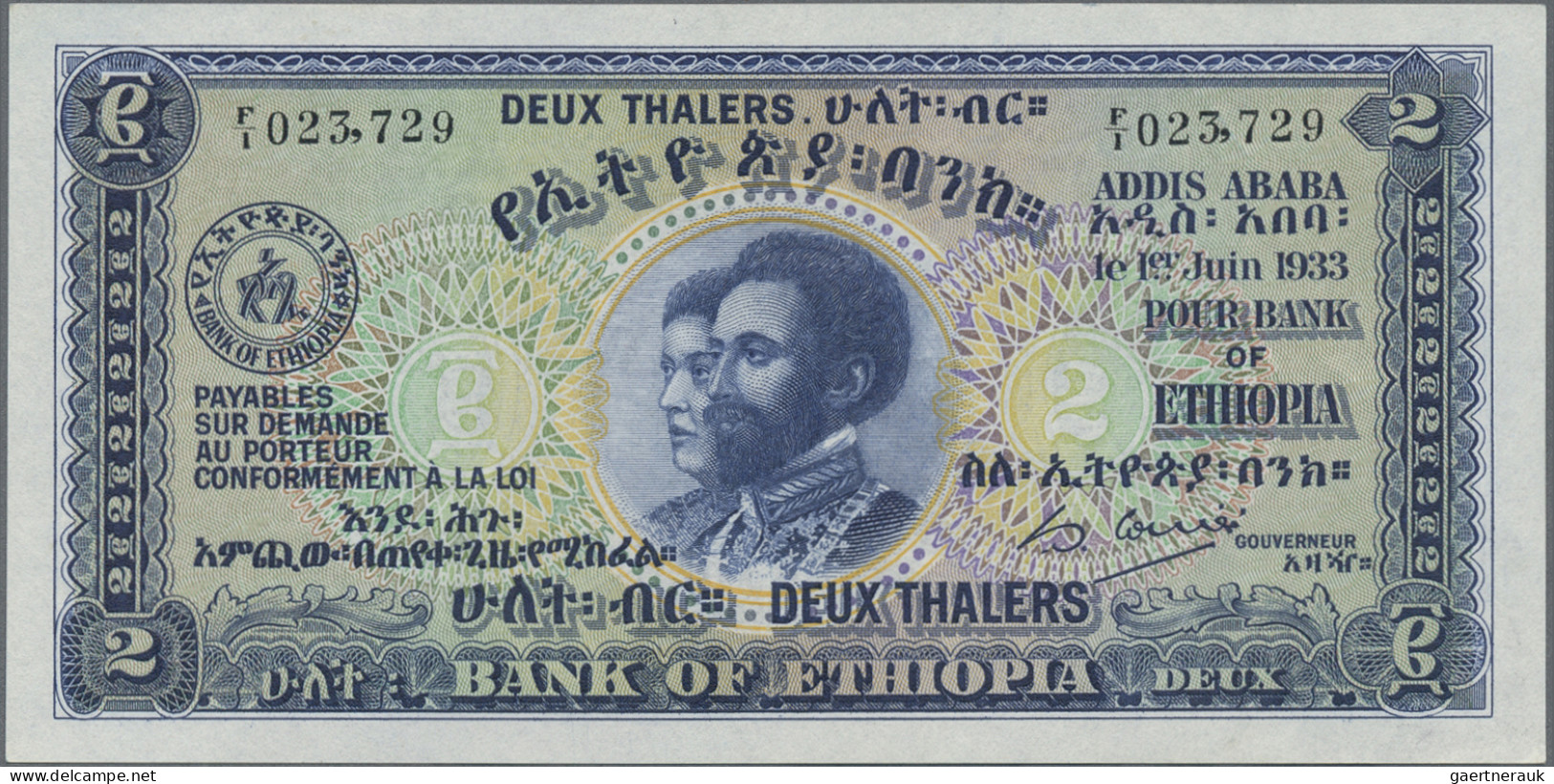 Ethiopia: Bank Of Ethiopia, 2 Thalers 1933, P.6, Almost Perfect With Tiny Dent U - Ethiopie