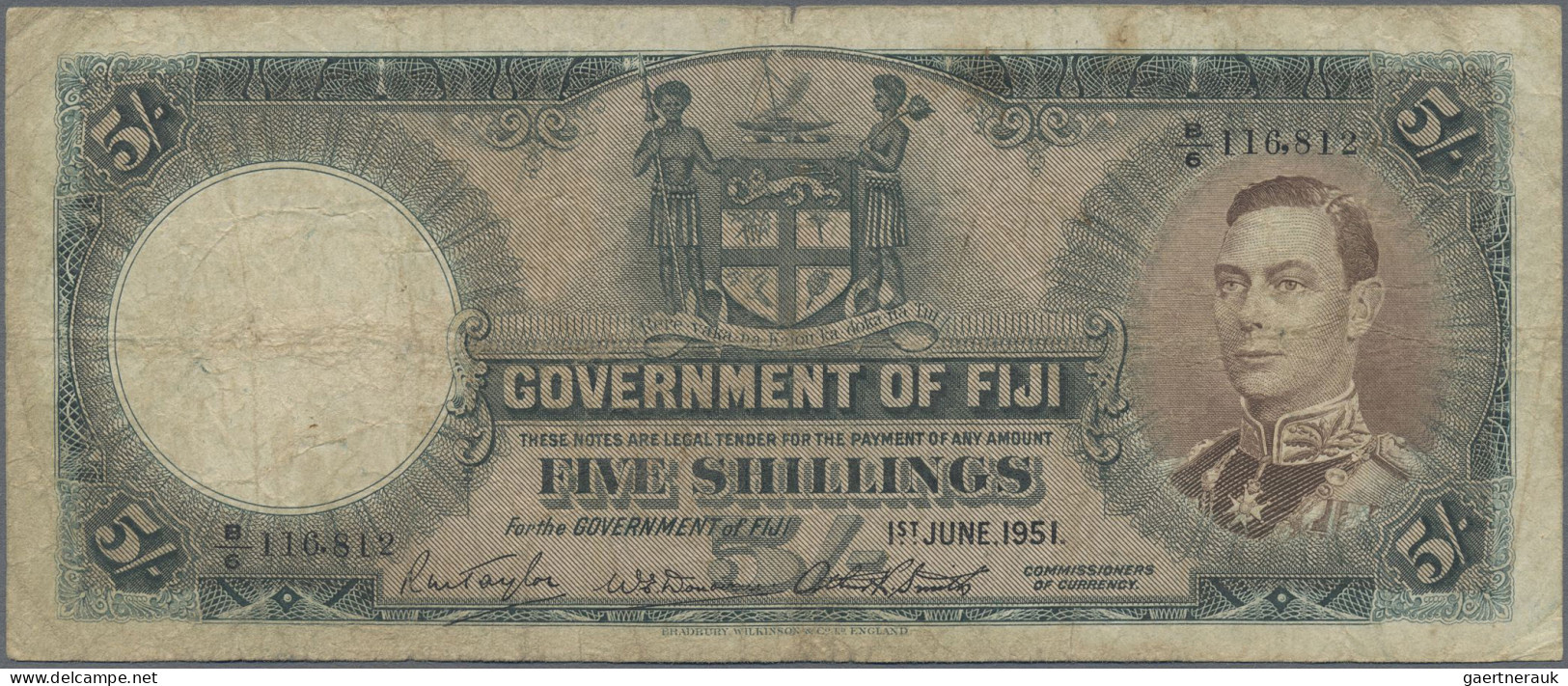 Fiji - Bank Notes: Government Of Fiji, 5 Shillings 1st June 1951, P.37k With Sig - Fiji