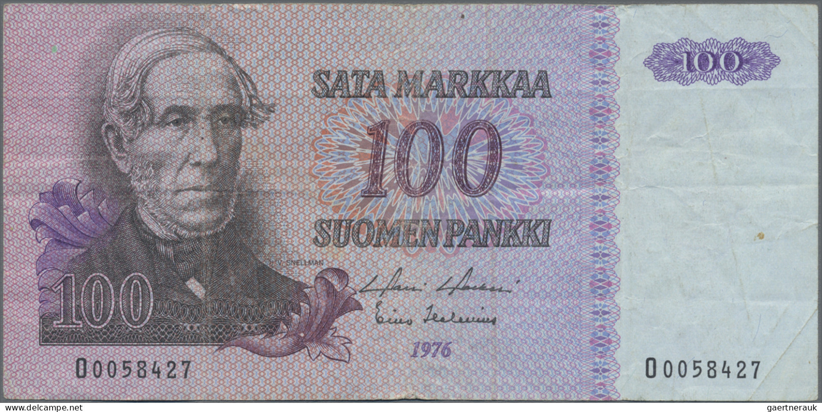 Finland: Suomen Pankki, Lot With 9 Banknotes, Series 1963-1991, Consisting 1, 5 - Finlandia