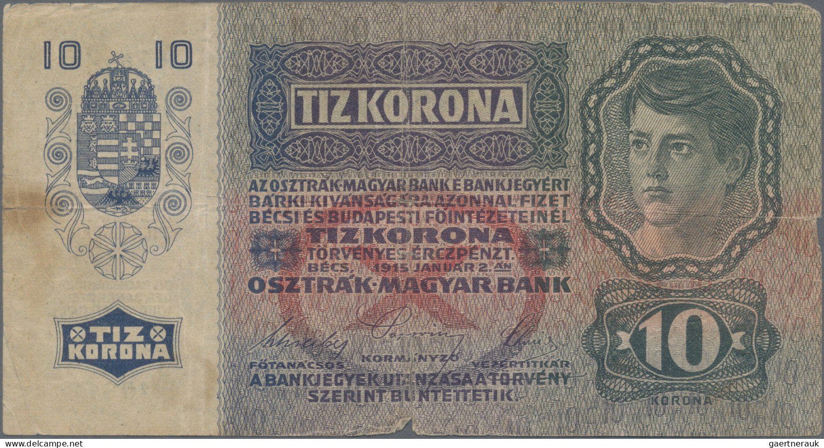 Fiume: Città Di Fiume, 10 Kronen 1915 (1920), P.S108, Larger Border Tears And Sl - Sonstige – Europa