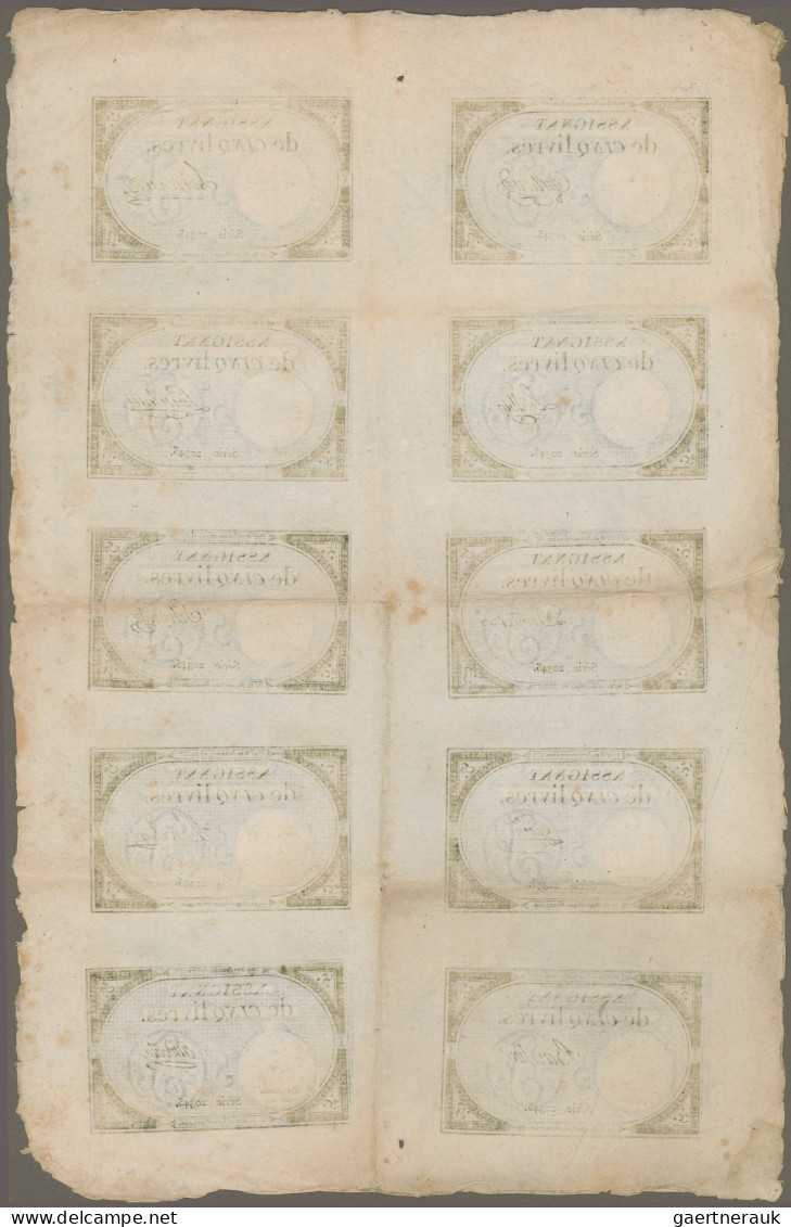 France: Two Uncut Sheets 5 Livres 1793 With 10 Assignates Each Sheet And 20 Diff - 1955-1959 Surchargés En Nouveaux Francs