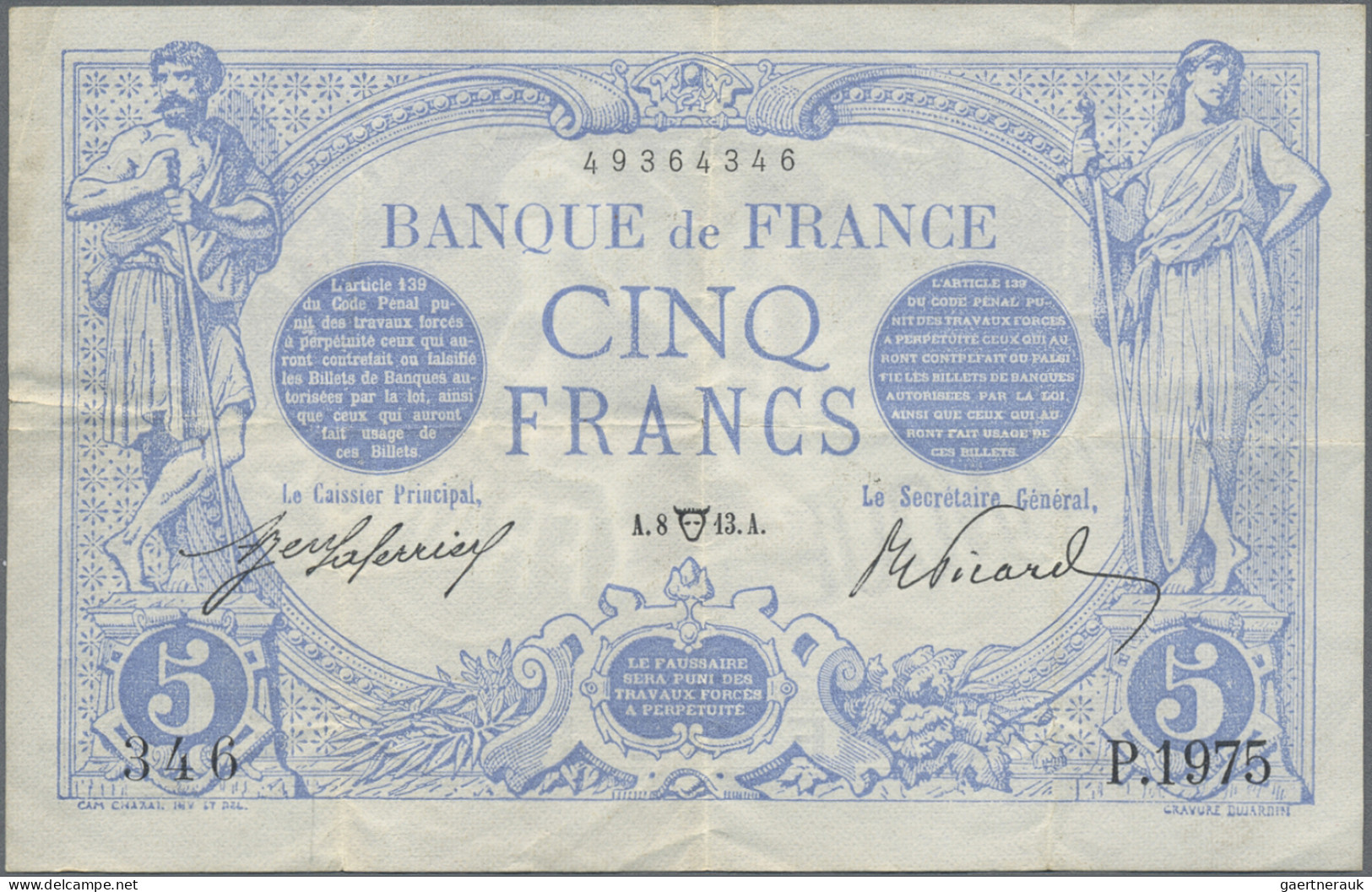 France: Banque De France, 5 Francs 1913, P.70, Still Nice With Strong Paper And - 1955-1959 Surchargés En Nouveaux Francs