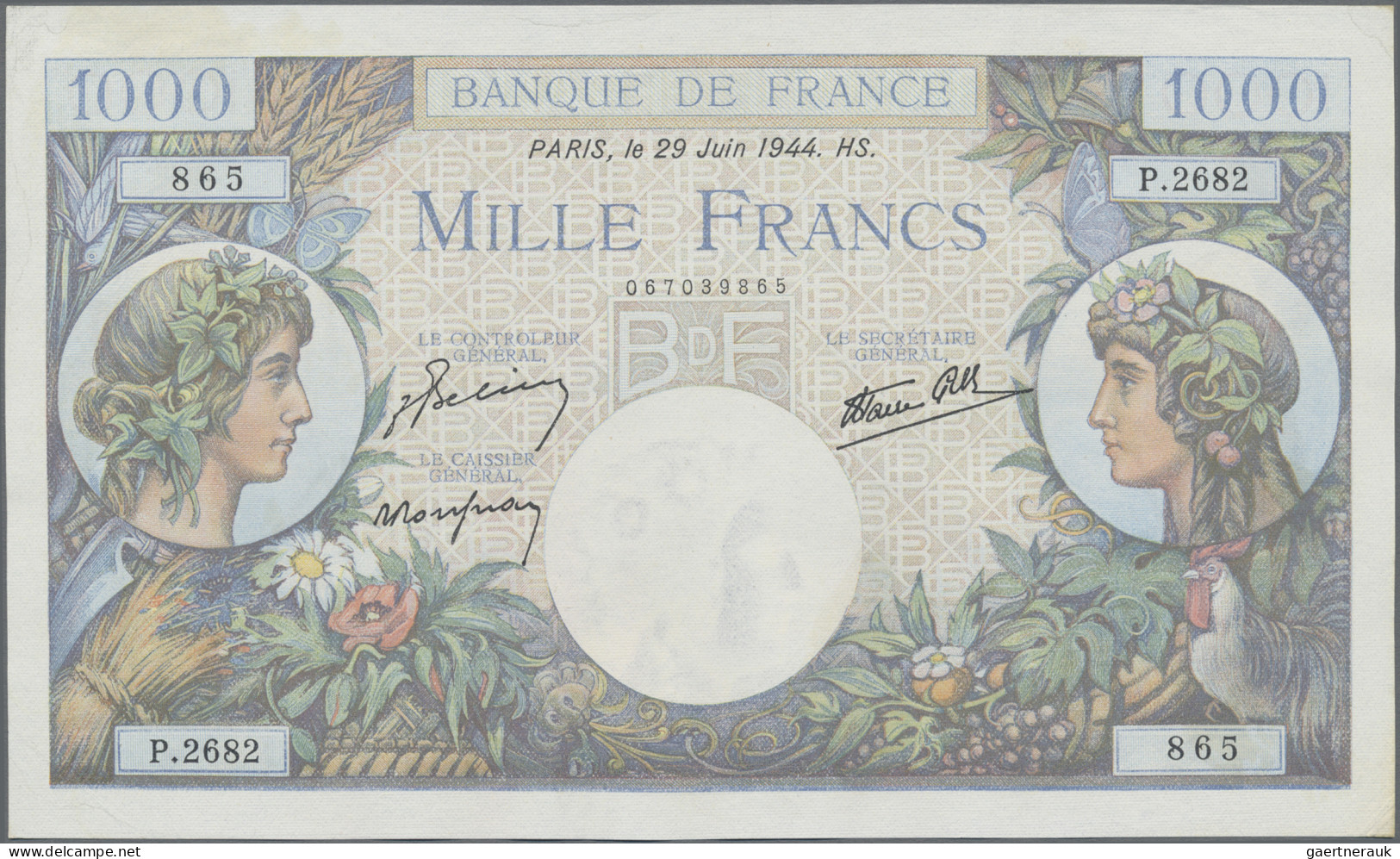France: Banque De France, Lot With 6 Banknotes, Series 1940-1944, Including 20 F - 1955-1959 Aufdrucke Neue Francs