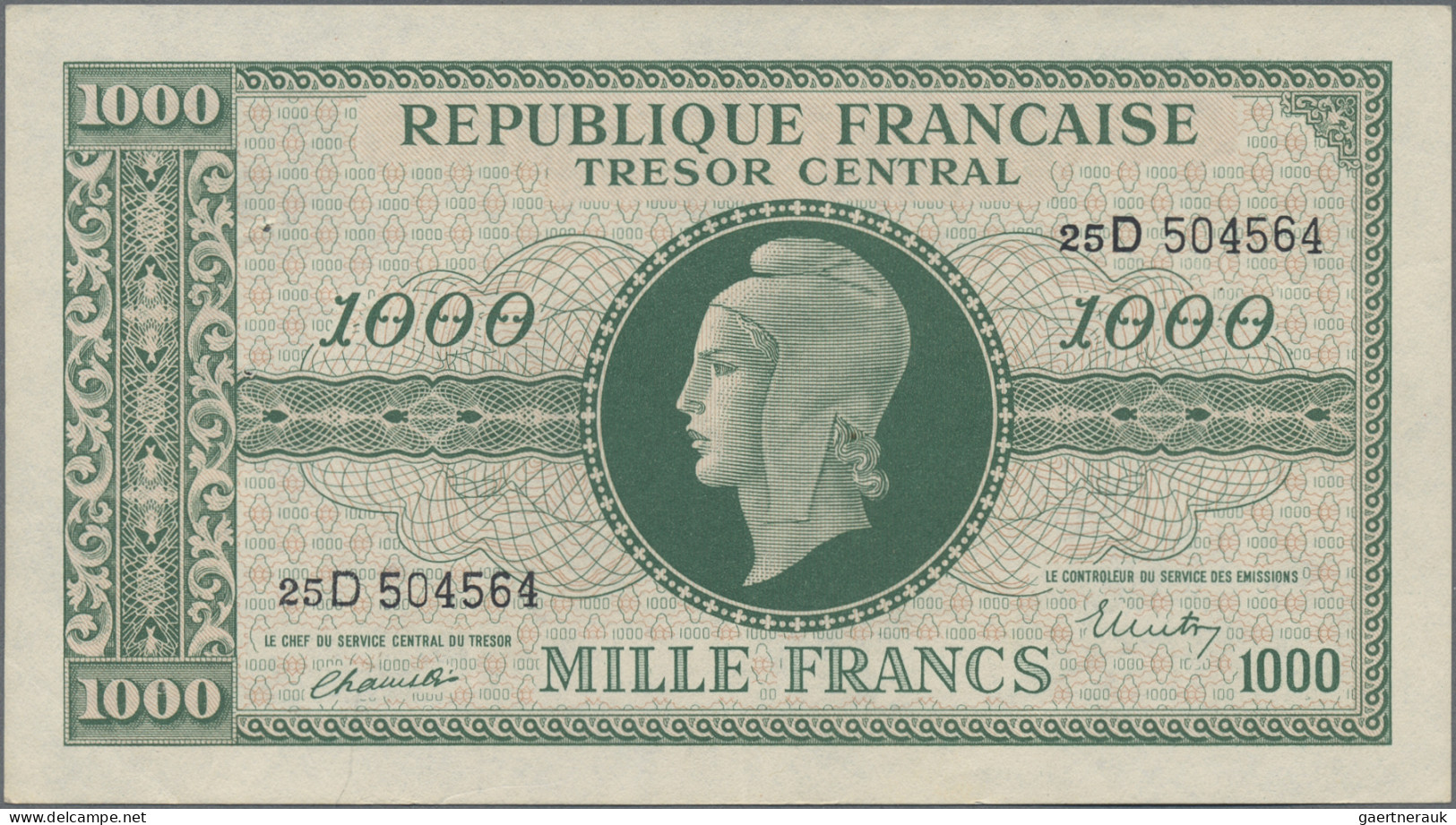 France: Trésor Central, Series ND(1944), Pair With 500 Francs (P.106, XF/XF+, Pi - 1955-1959 Surchargés En Nouveaux Francs