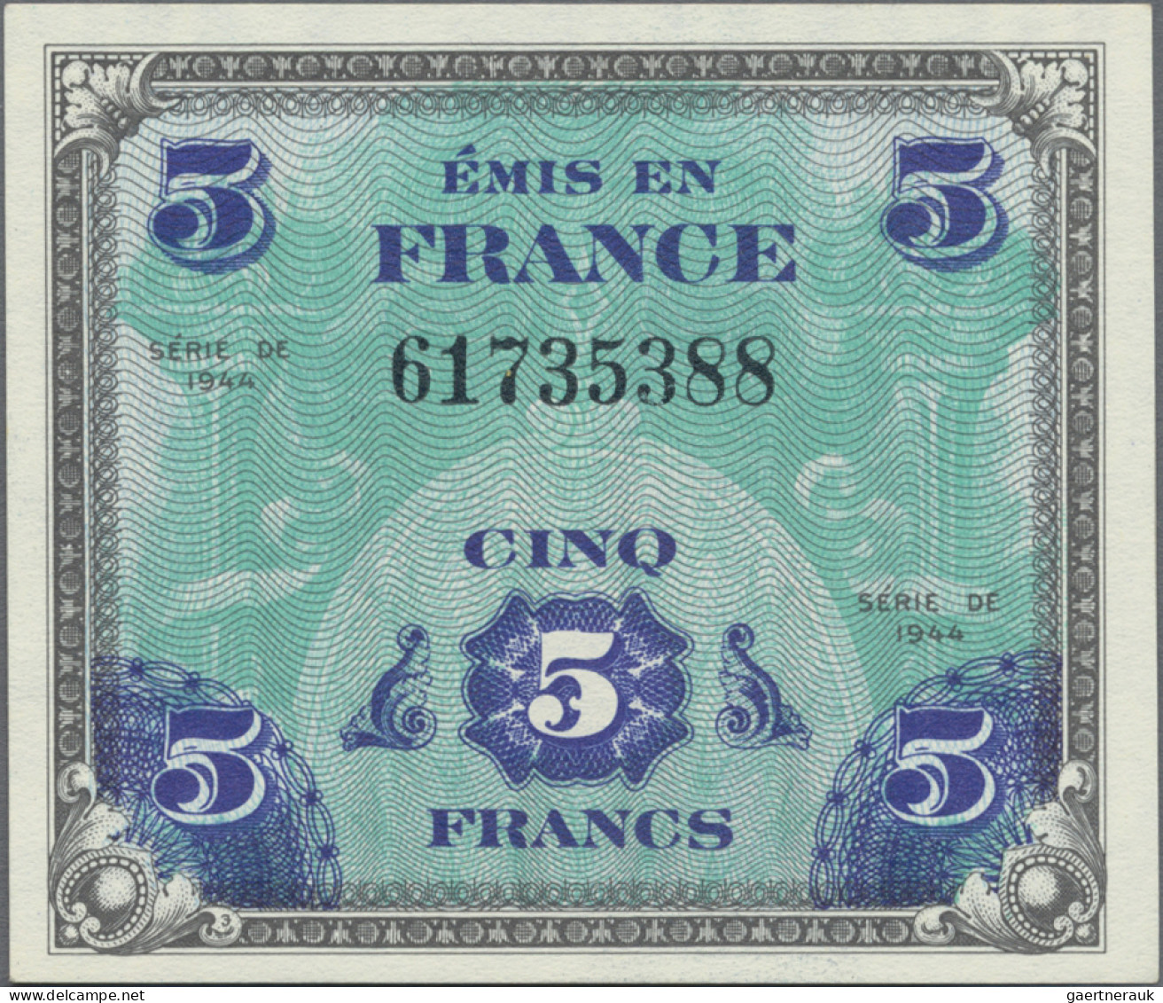 France: Allied Military Currency, Series 1944, Lot With 7 Banknotes, With 2, 5, - 1955-1959 Overprinted With ''Nouveaux Francs''