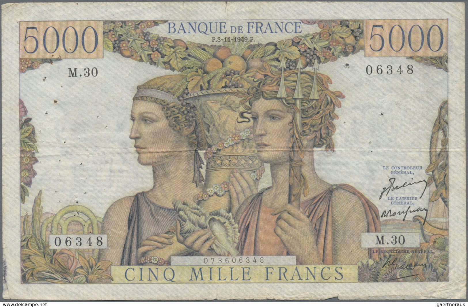 France: Banque De France, Lot With 6 Banknotes, Series 1946-1953, Including 50 F - 1955-1959 Overprinted With ''Nouveaux Francs''