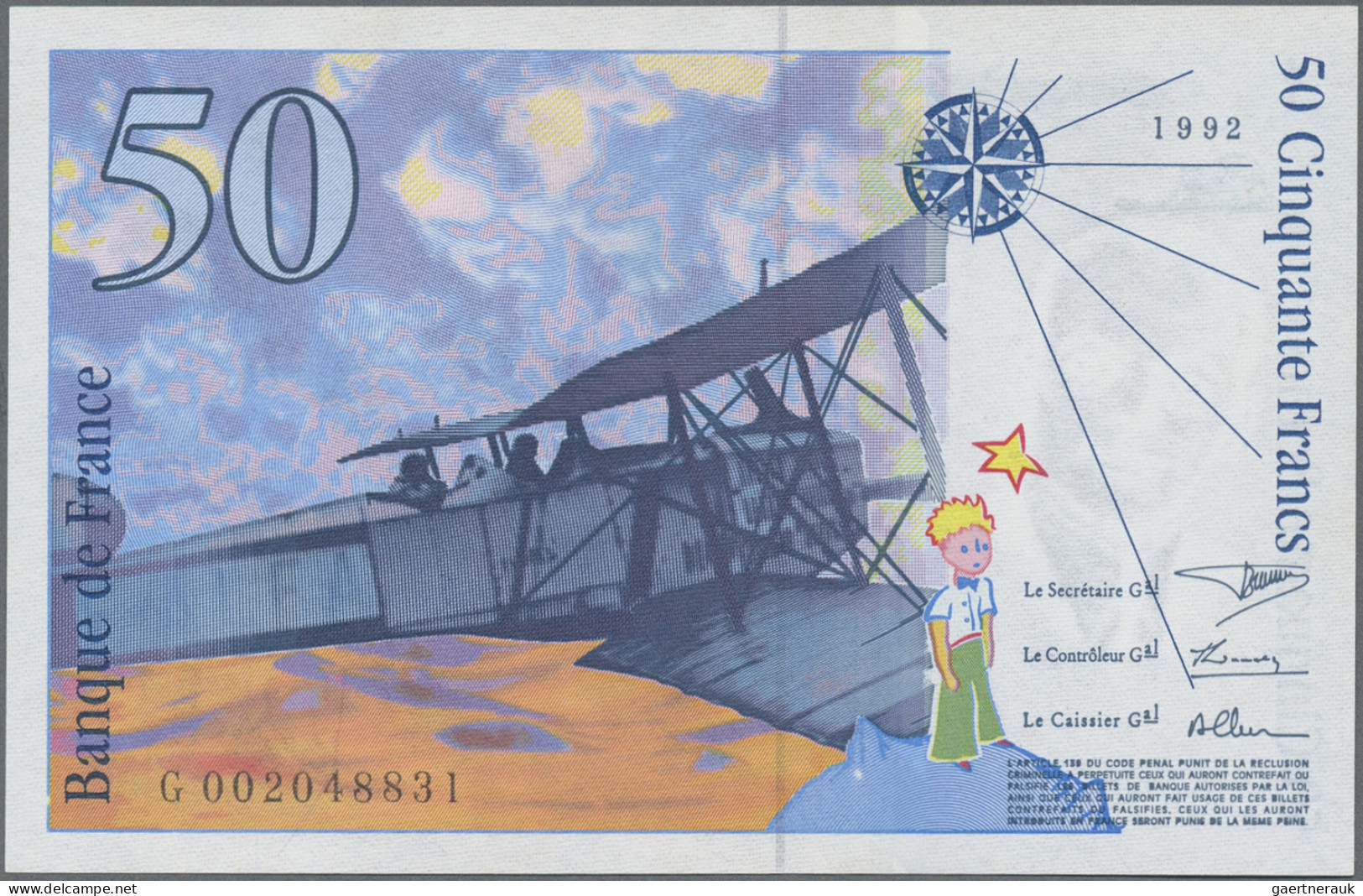 France: Banque De France, 50 Francs 1992, Antoine Marie Roger De Saint-Exupéry, - Otros & Sin Clasificación