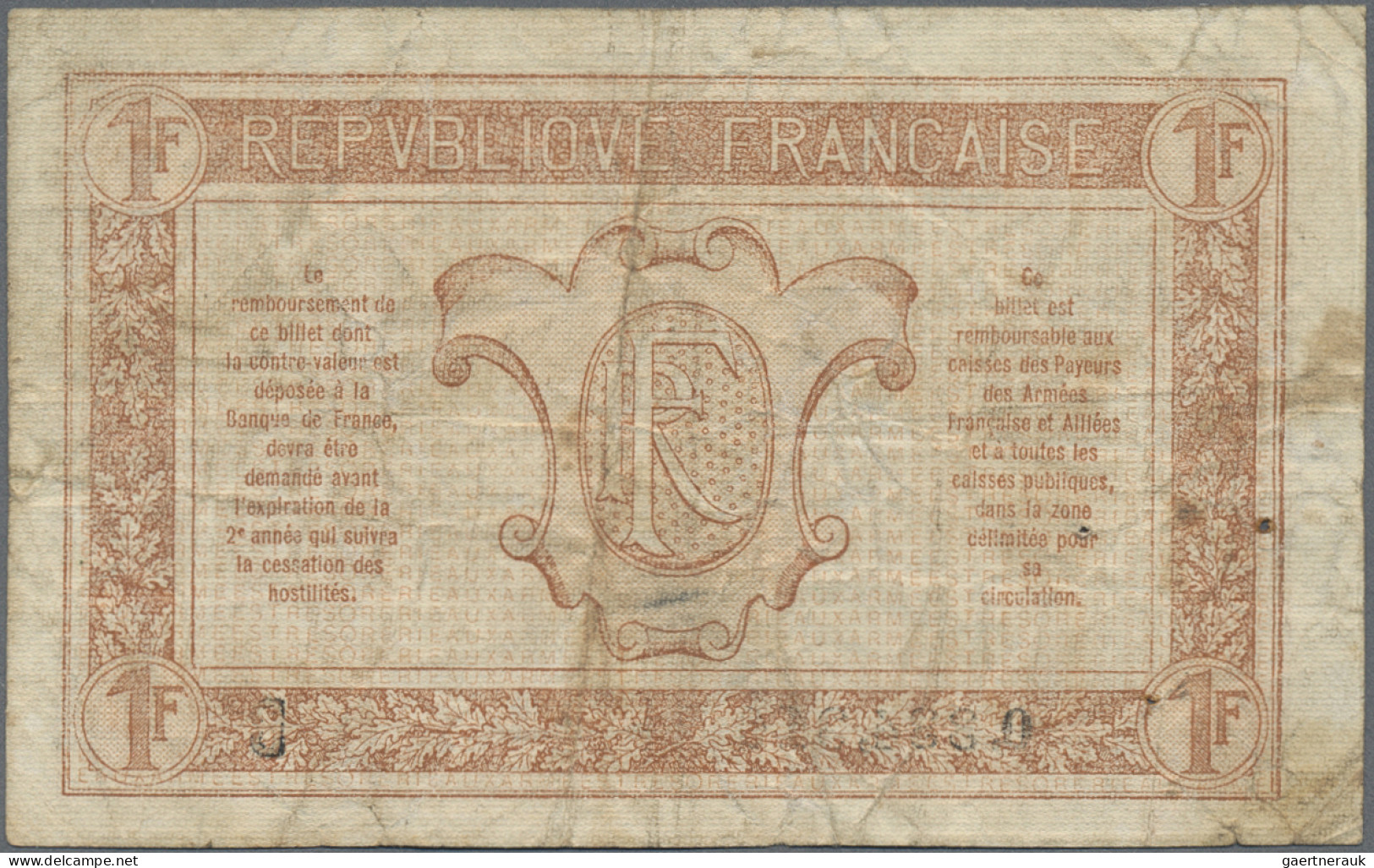 France: Trésorerie aux Armées, Trésor Français and Trésor Public, lot with 7 ban