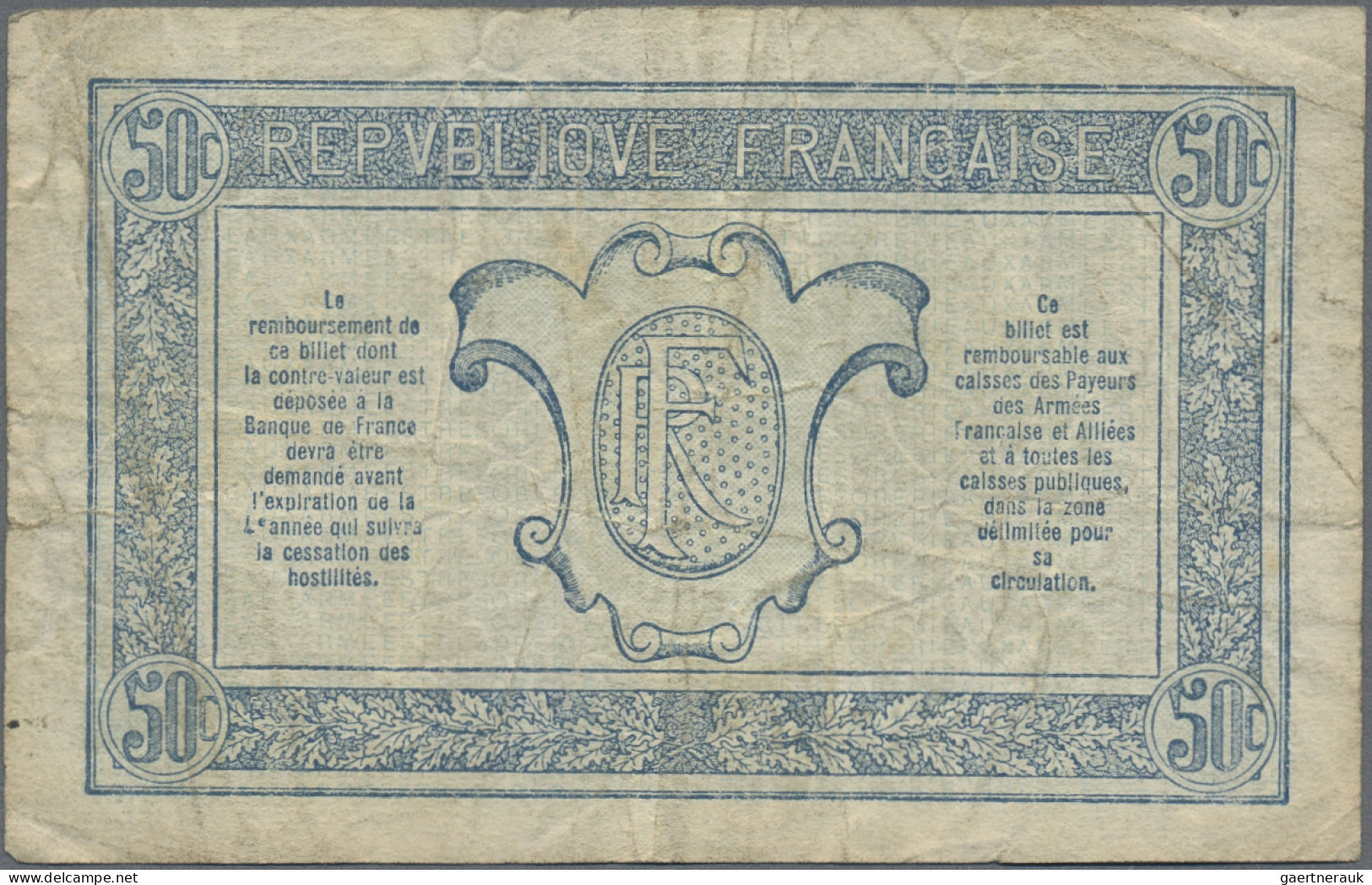 France: Trésorerie aux Armées, Trésor Français and Trésor Public, lot with 7 ban