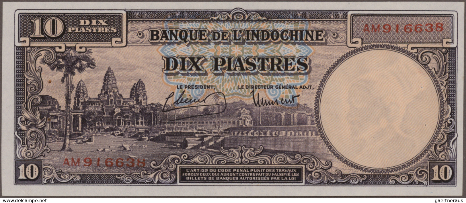 French Indochina - Bank notes: Banque de l'Indo-Chine, lot with 16 banknotes, 1-