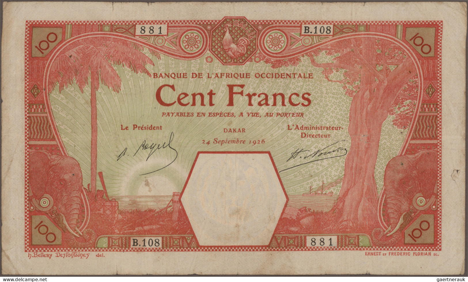 French West Africa: Banque De L'Afrique Occidentale, Lot With 9 Banknotes, 1919- - États D'Afrique De L'Ouest