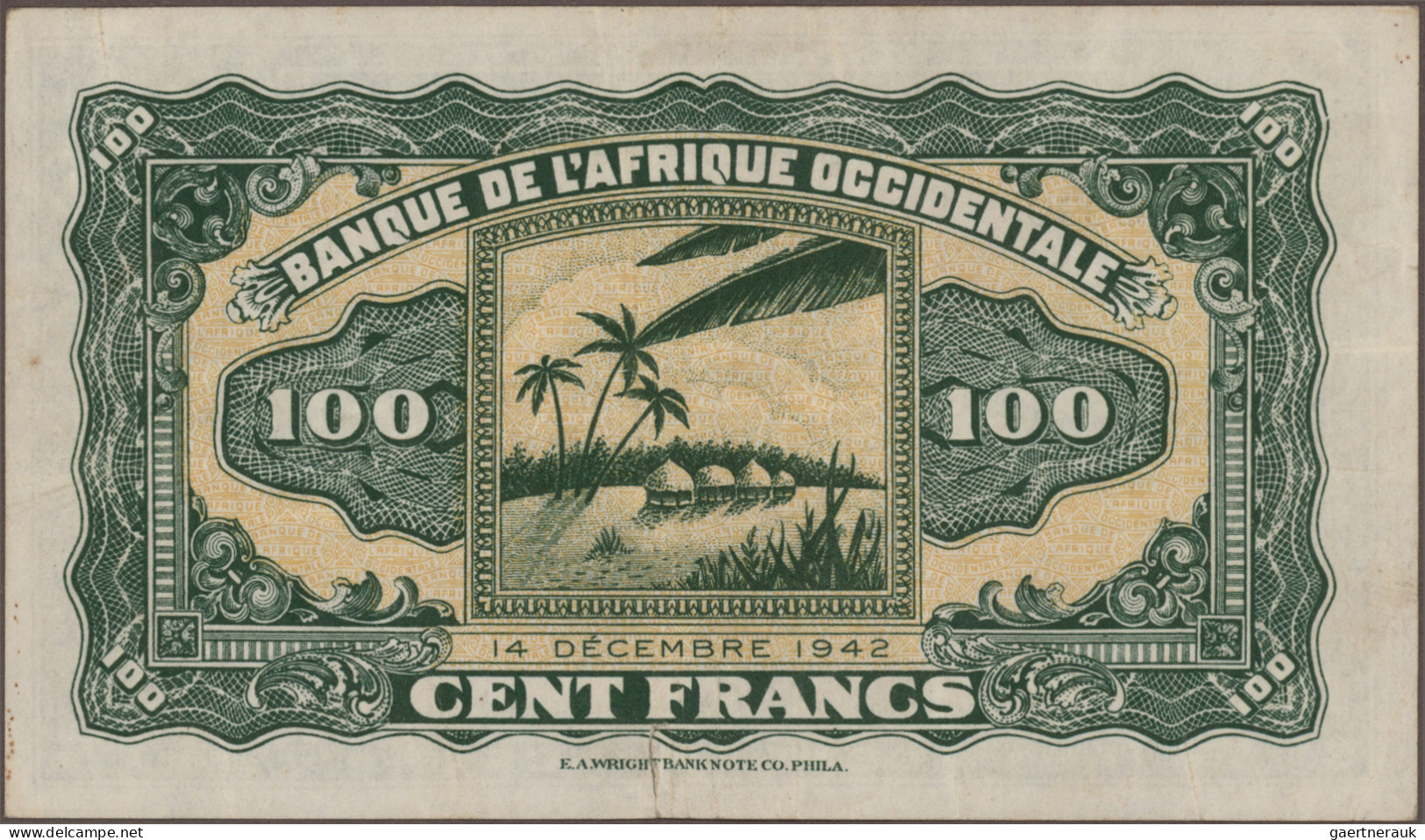 French West Africa: Banque de l'Afrique Occidentale, lot with 10 banknotes, seri