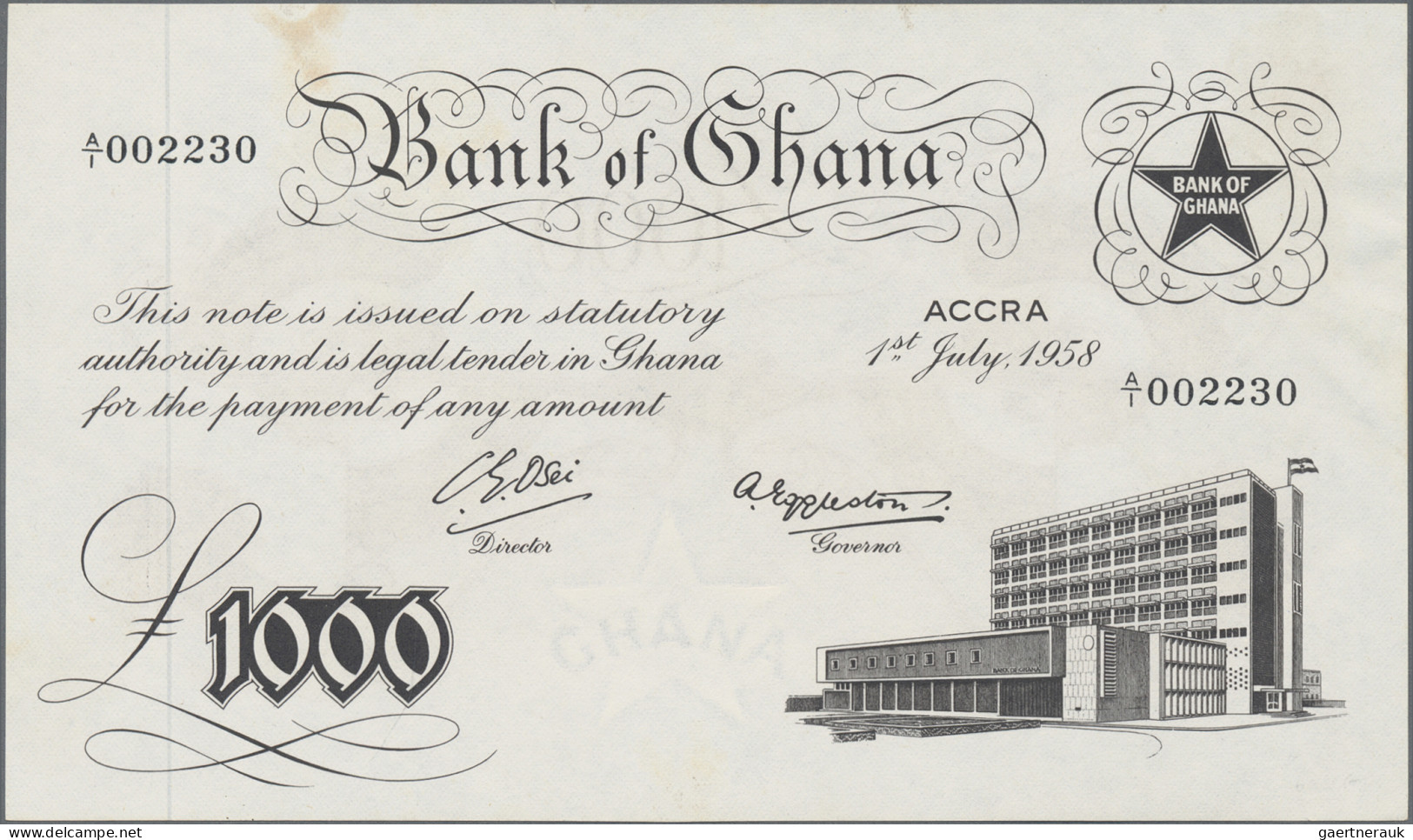 Ghana: Bank Of Ghana, 1.000 Pounds 1958, P.4, Almost Perfect With A Small Stain - Ghana