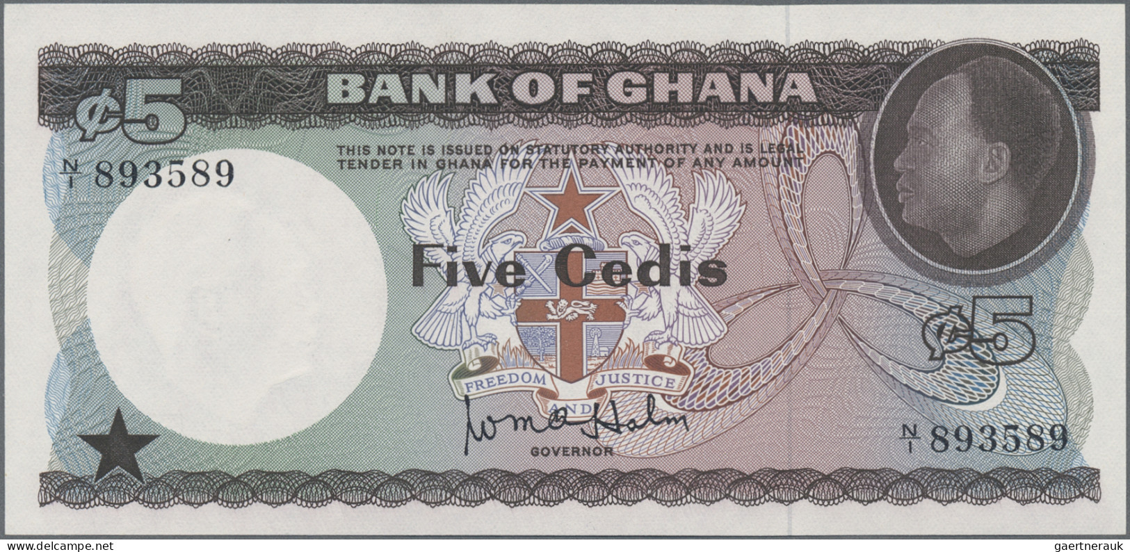 Ghana: Bank Of Ghana, Lot With 5 Banknotes, Series ND(1965), With 1, 5, 10, 50 A - Ghana