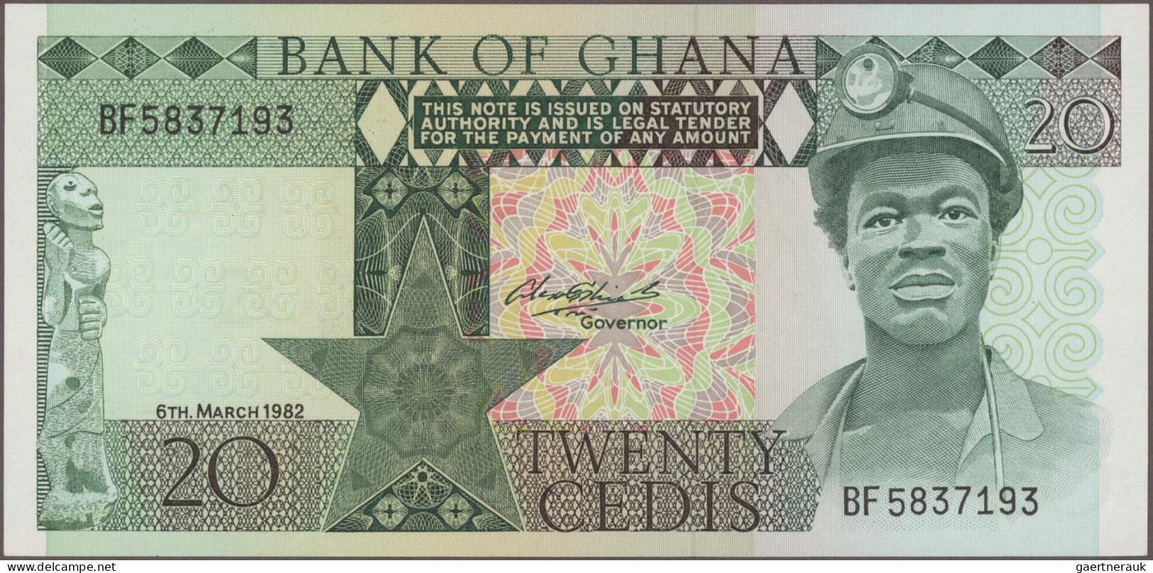 Ghana: Bank of Ghana, huge lot with 43 banknotes, series 1969-2013, comprising f