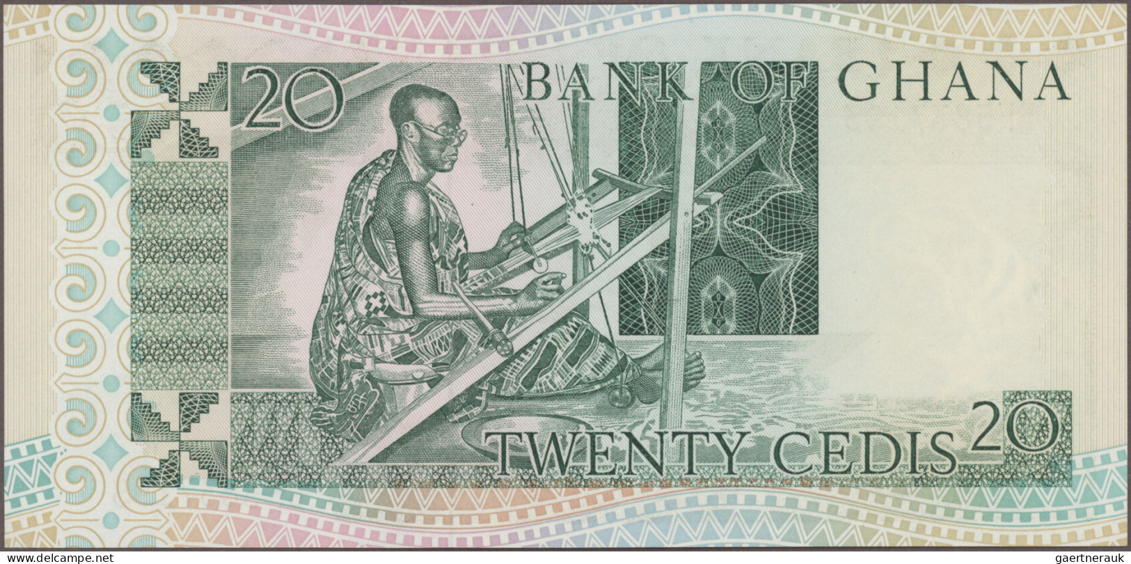 Ghana: Bank of Ghana, huge lot with 43 banknotes, series 1969-2013, comprising f