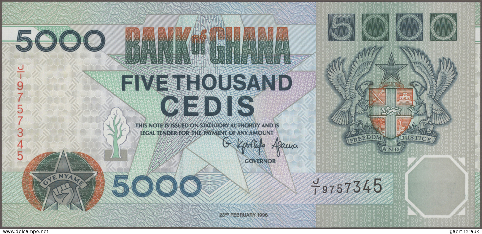 Ghana: Bank of Ghana, huge lot with 43 banknotes, series 1969-2013, comprising f