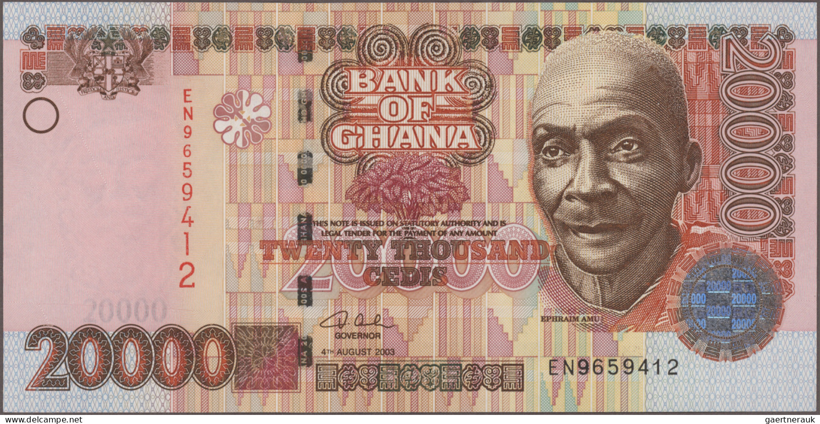Ghana: Bank of Ghana, huge lot with 43 banknotes, series 1969-2013, comprising f