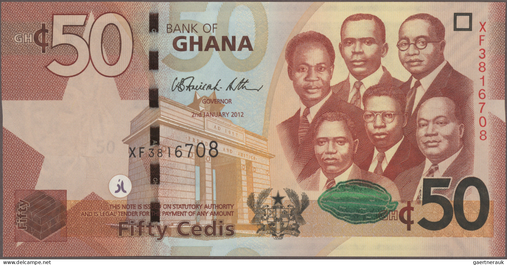 Ghana: Bank of Ghana, huge lot with 43 banknotes, series 1969-2013, comprising f