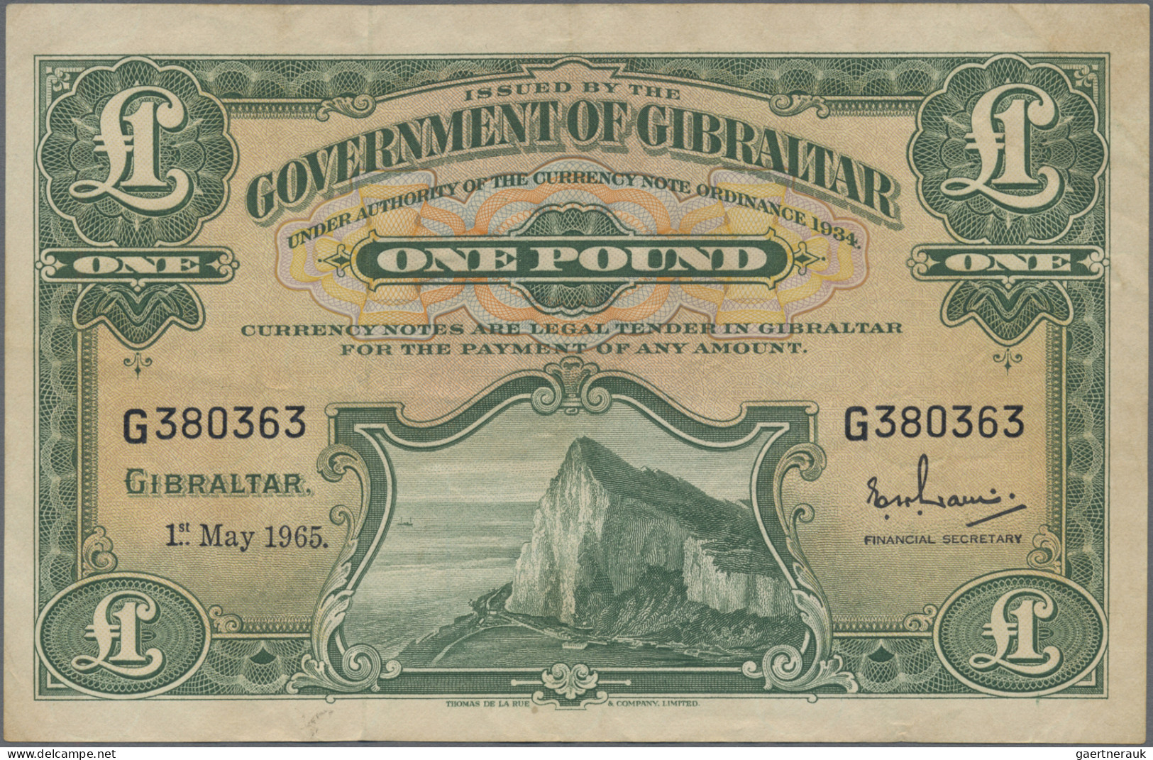 Gibraltar: Government Of Gibraltar, 1 Pound 1965, P.18a, Slightly Toned Paper Wi - Gibraltar