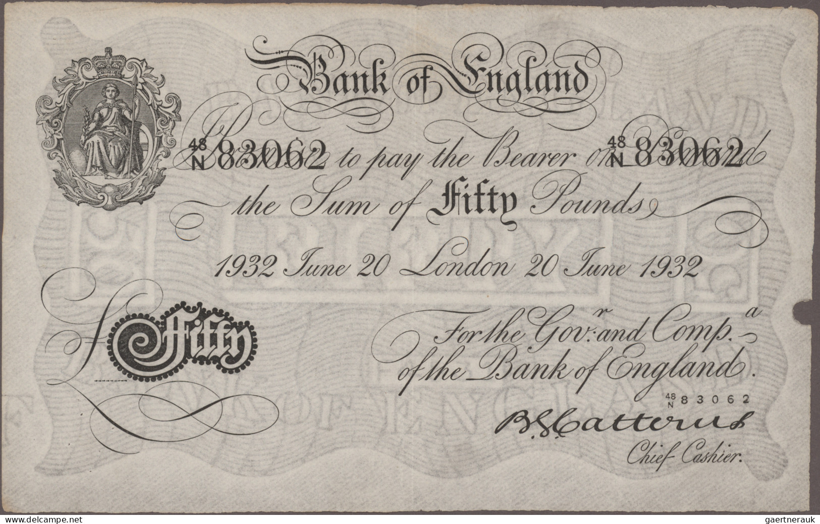 Great Britain: Bank Of England, 50 Pounds 1932 BERNHARD FORGERY, P.331x, Small T - Andere & Zonder Classificatie