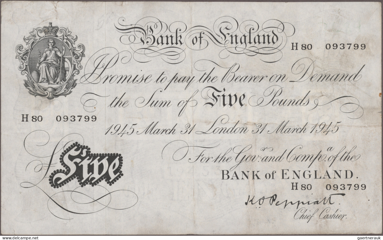 Great Britain: Bank Of England, Set With 3 Banknotes, Comprising 5 Pounds 1945 W - Autres & Non Classés