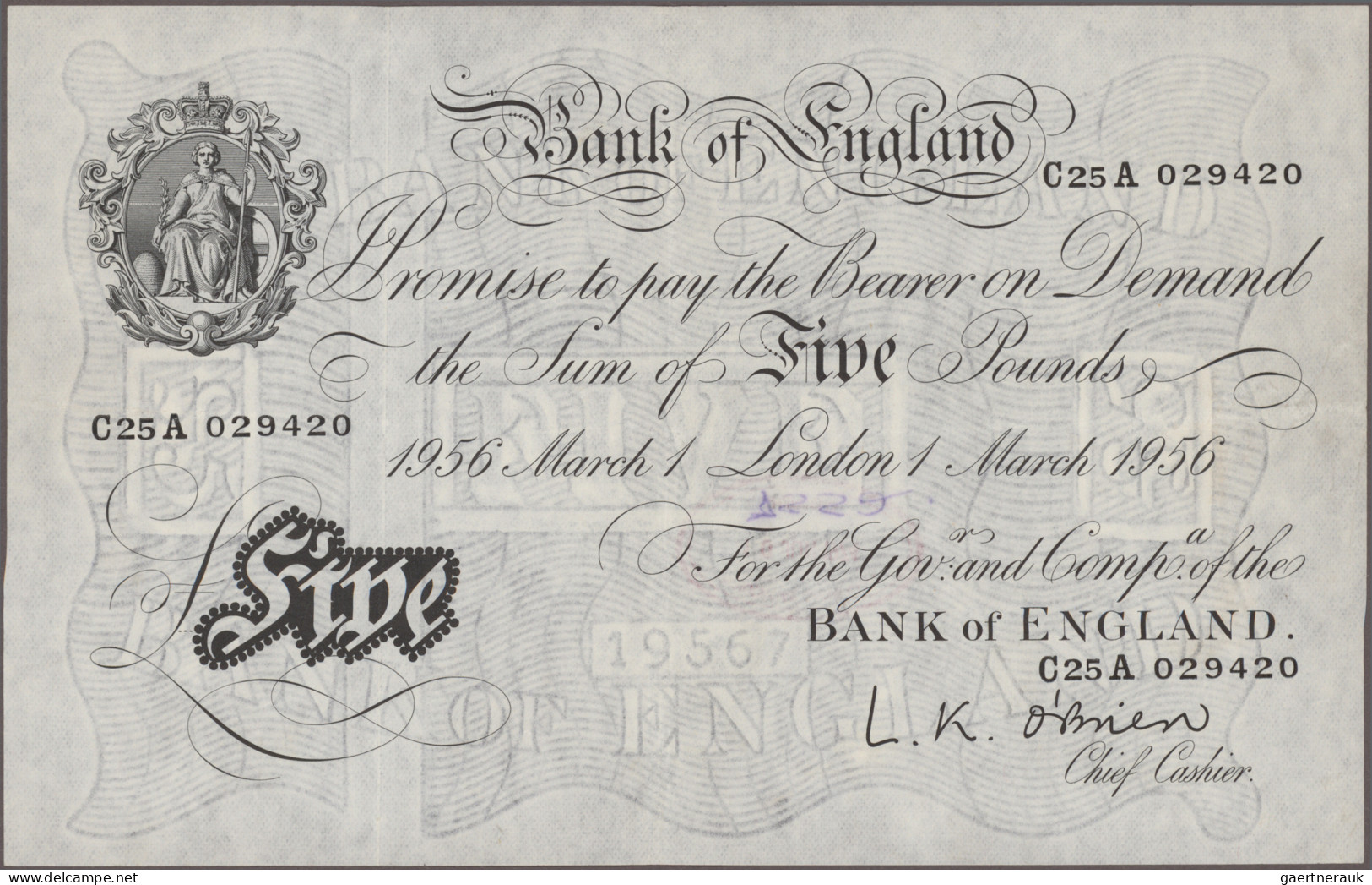 Great Britain: Bank Of England, Set With 3 Banknotes, Comprising 5 Pounds 1945 W - Otros & Sin Clasificación