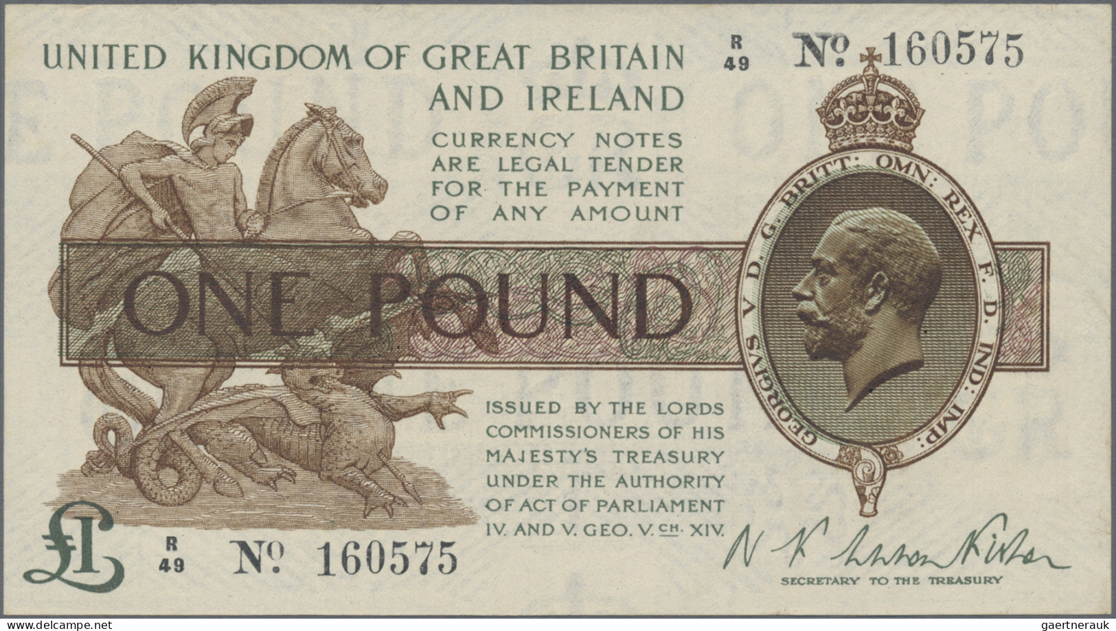 Great Britain: United Kingdom Of Great Britain And Ireland, 1 Pound ND(1919) Wit - Sonstige & Ohne Zuordnung