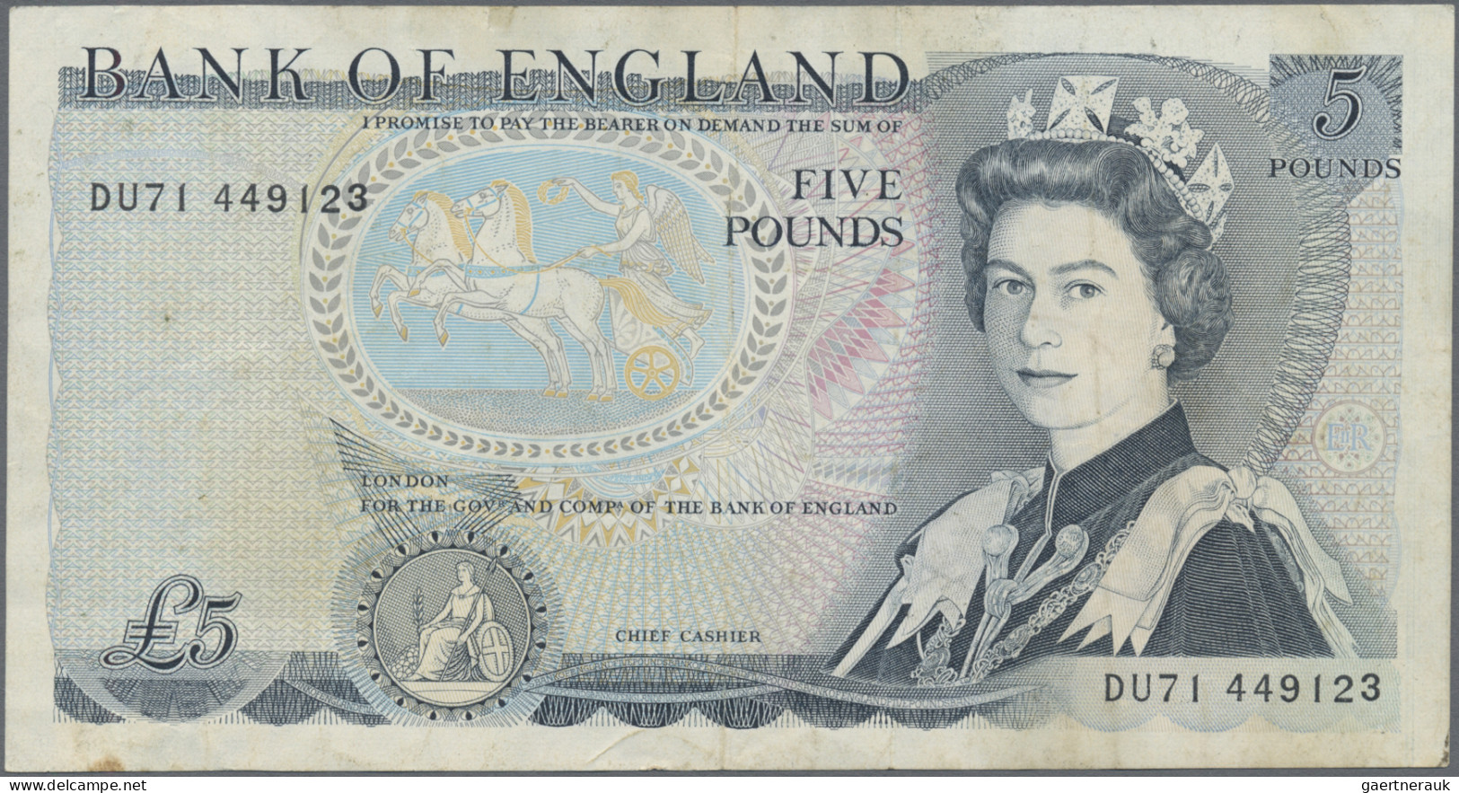 Great Britain: Bank Of England, 5 Pounds ND(1980-87), Prefix DU71, WITHOUT SIGNA - Sonstige & Ohne Zuordnung