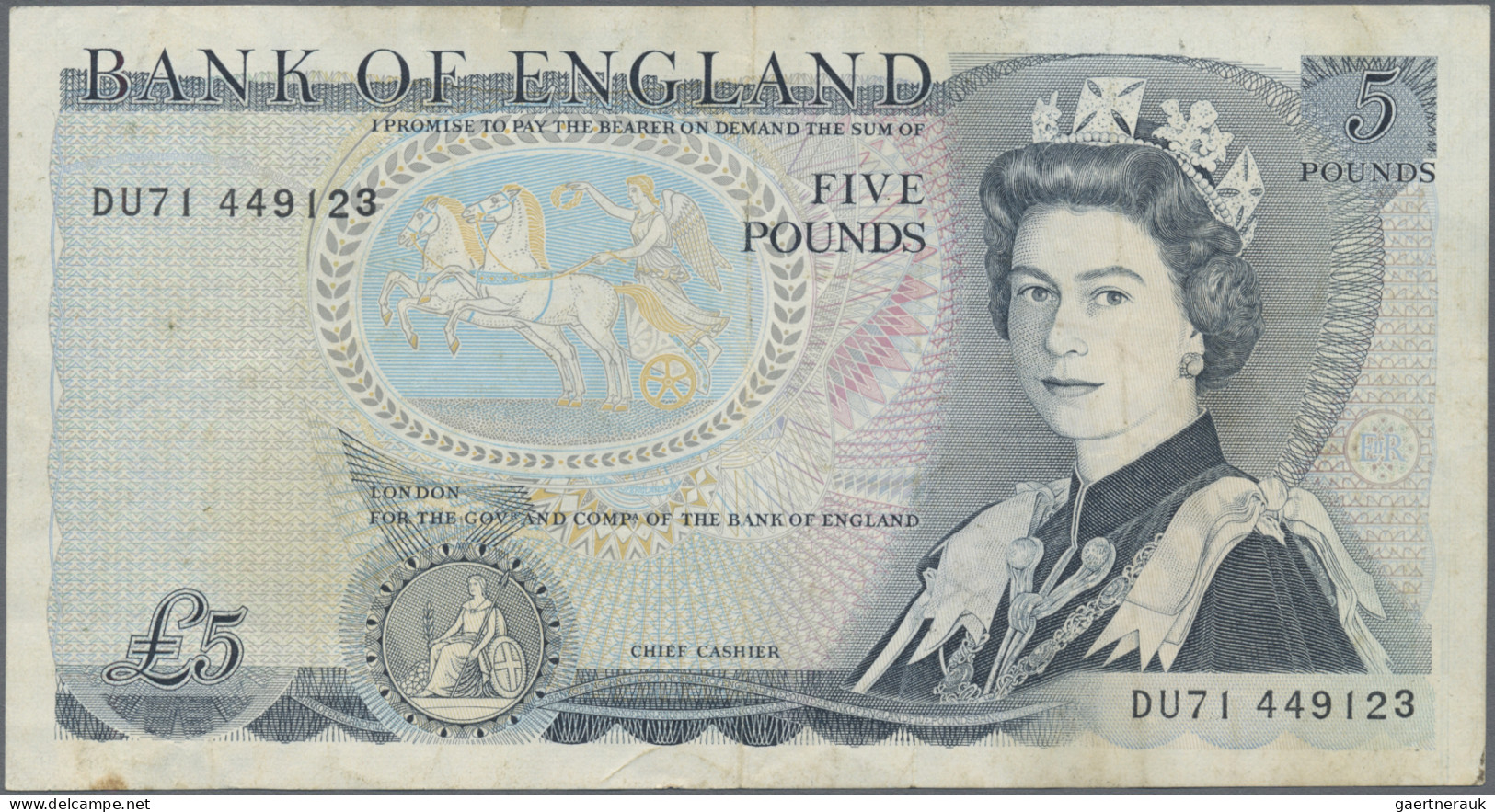 Great Britain: Bank Of England, 5 Pounds ND(1980-87), Prefix DU71, WITHOUT SIGNA - Andere & Zonder Classificatie
