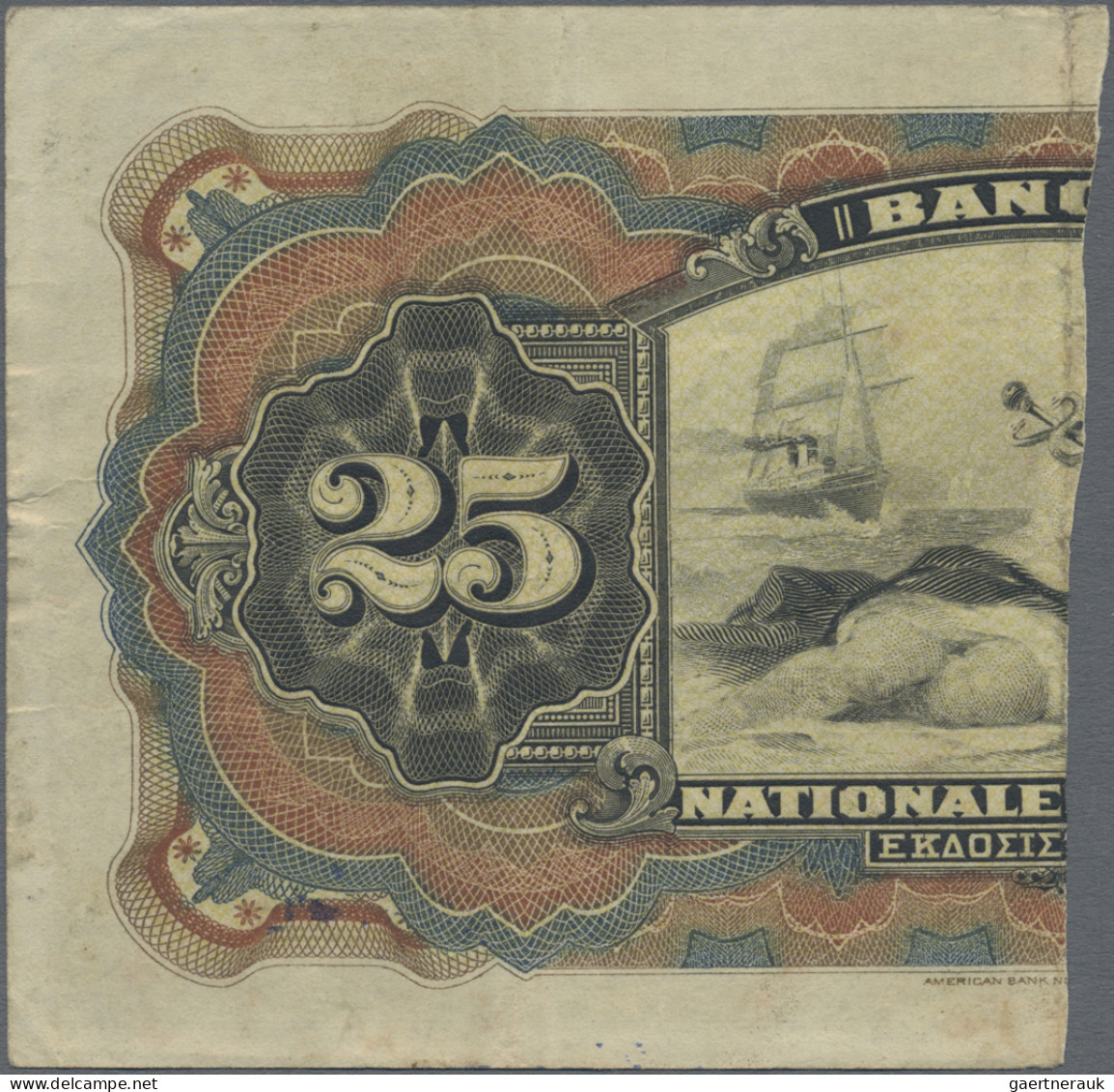 Greece: National Bank of Greece, set with 4 "Half-Notes", year of cutting 1922,