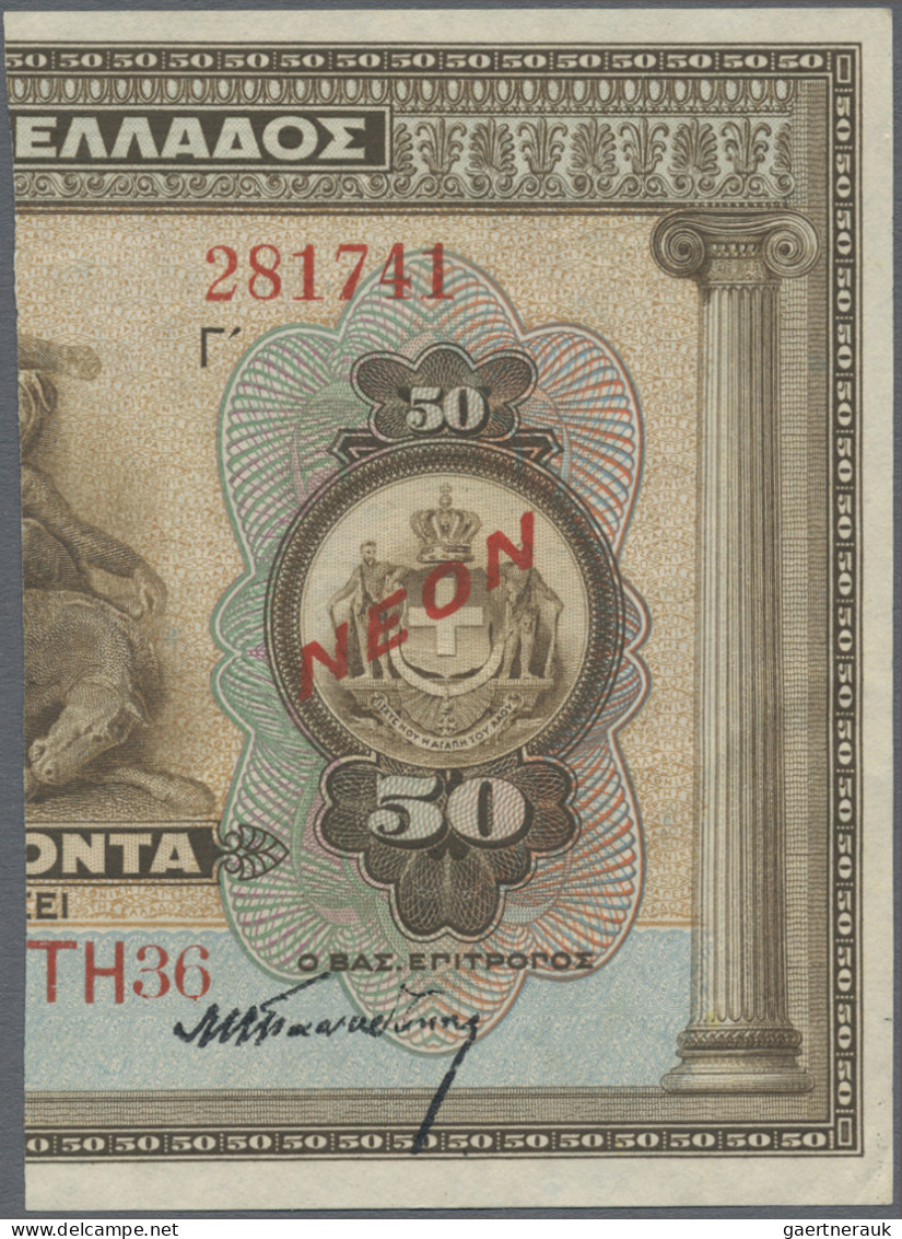 Greece: National Bank of Greece, set with 4 "Half-Notes", year of cutting 1922,