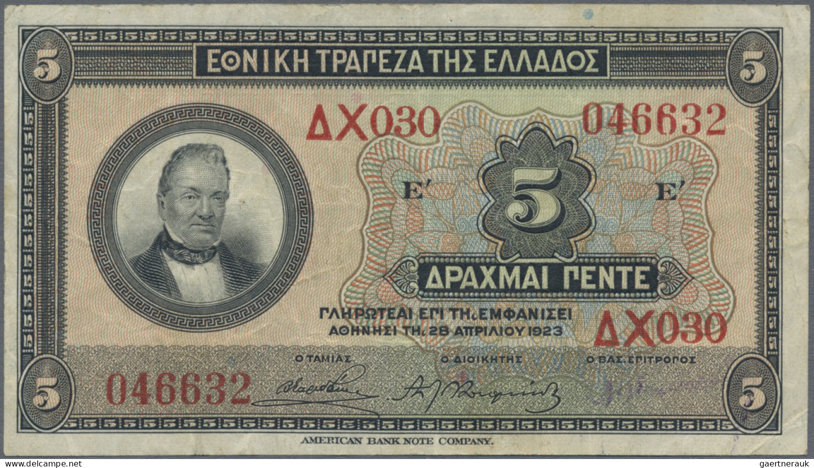 Greece: National Bank Of Greece, Pair With 5 Drachmai 1923 (P.73, VF) And 10 Dra - Grecia