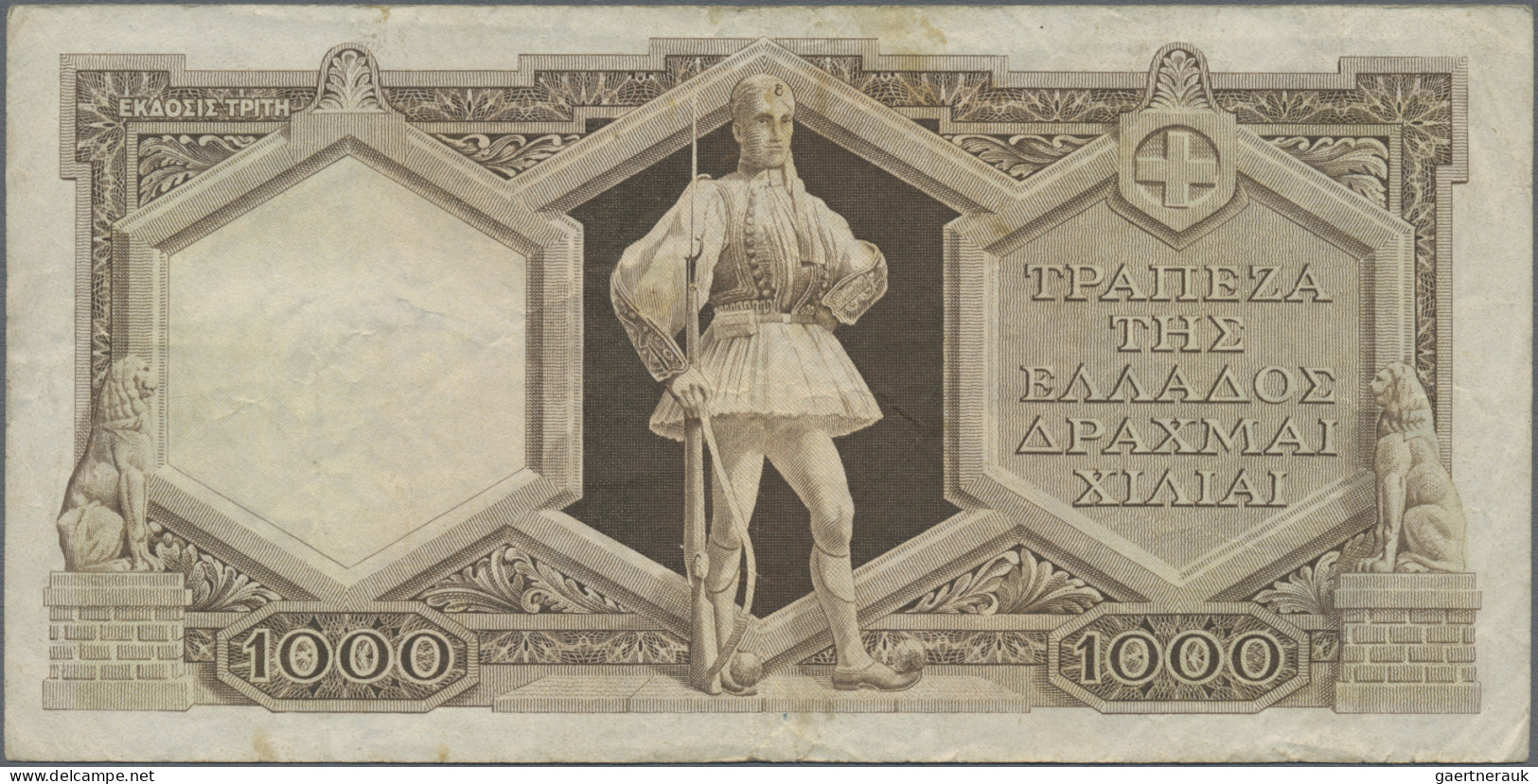 Greece: Bank of Greece, lot with 4 banknotes, series 1941-1945, with 50 Drachmai