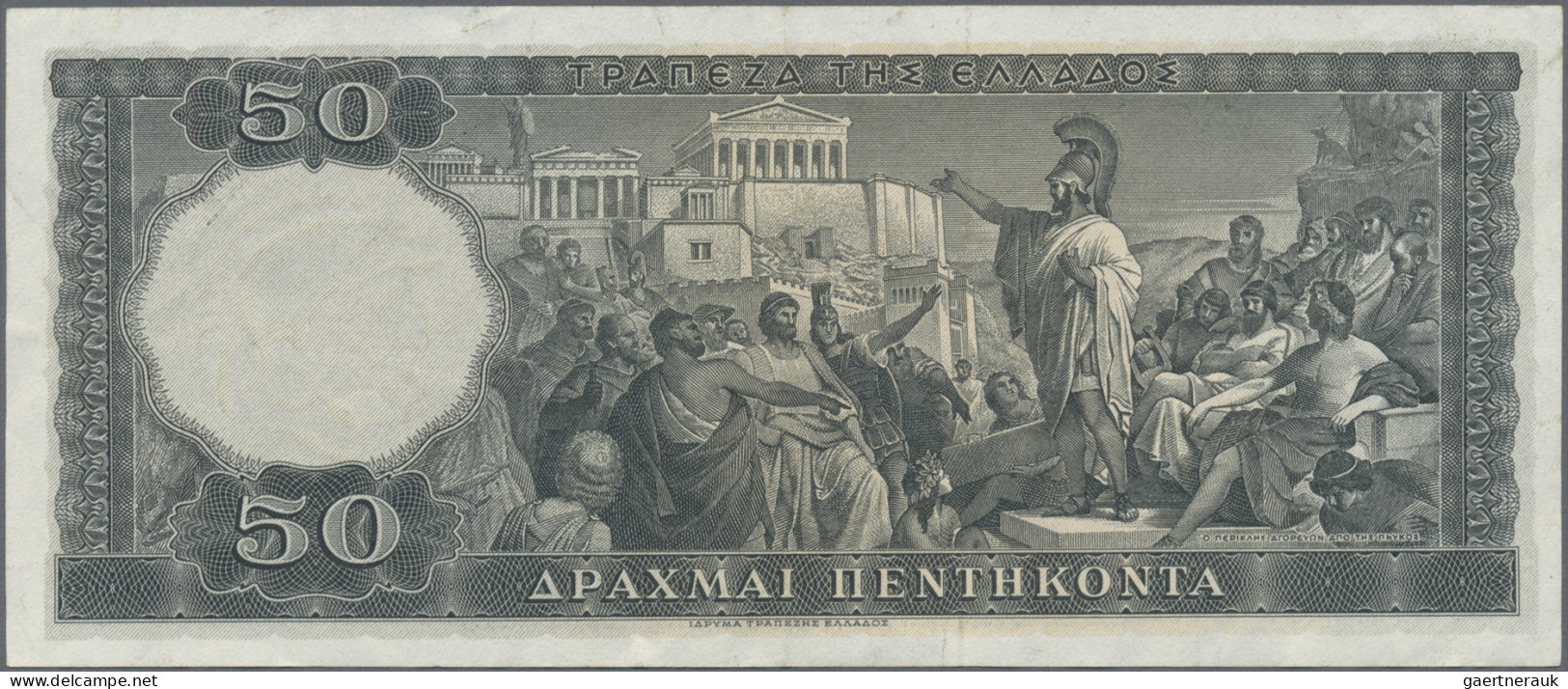 Greece: Bank of Greece, lot with 4 banknotes 1954-1955 series, with 10, 20, 50 a