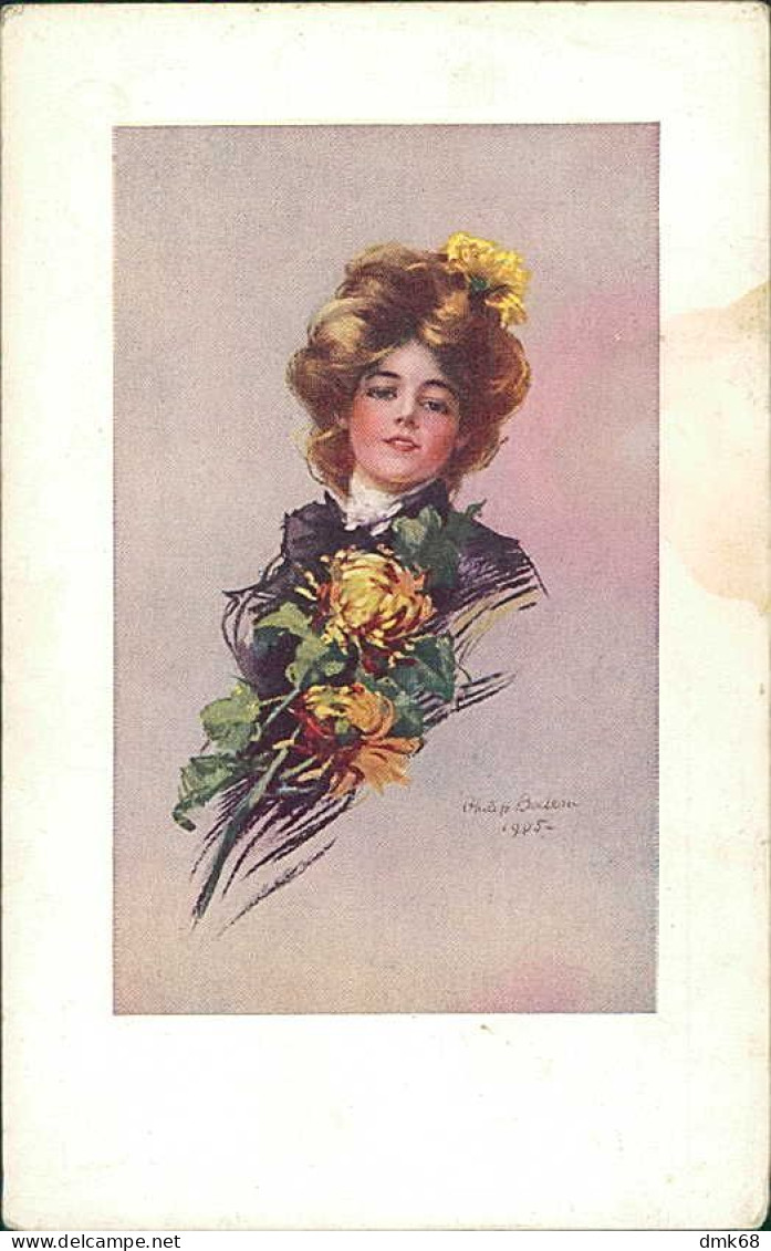 PHILIP BOILEAU SIGNED 1905 POSTCARD - WOMAN & FLOWERS   (5206) - Boileau, Philip