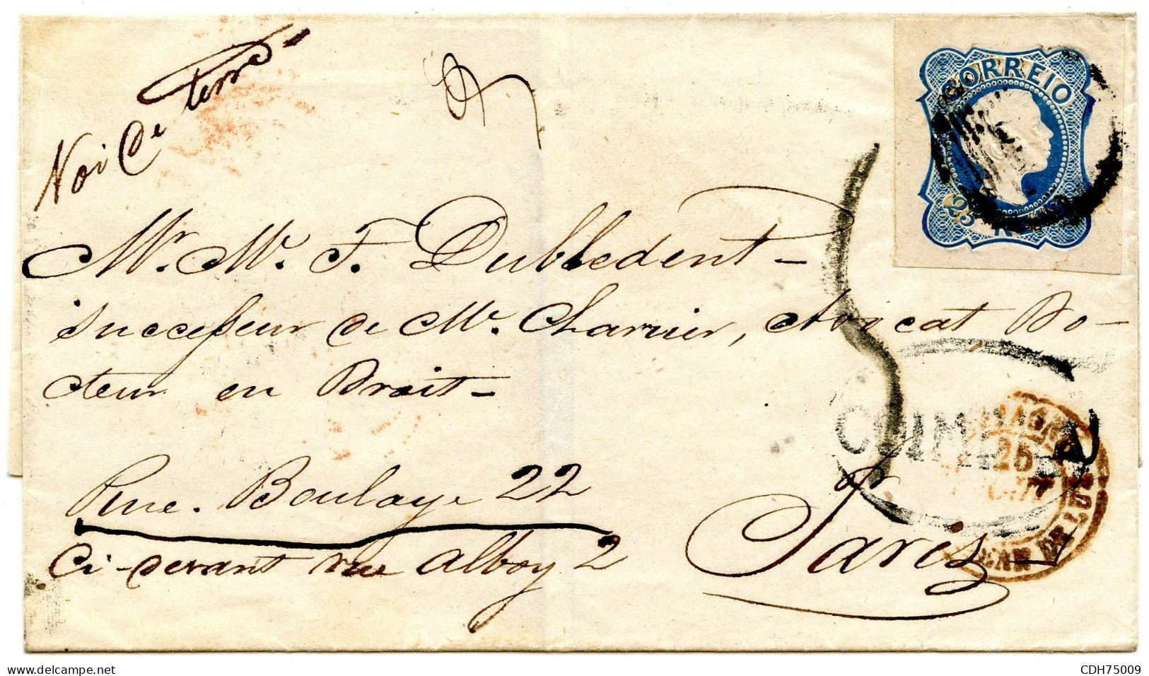 PORTUGAL - 25 REIS TRES GRANDES MARGES SUR LETTRE SANS CORRESPONDANCE DE COIMBRA POUR PARIS - Cartas & Documentos