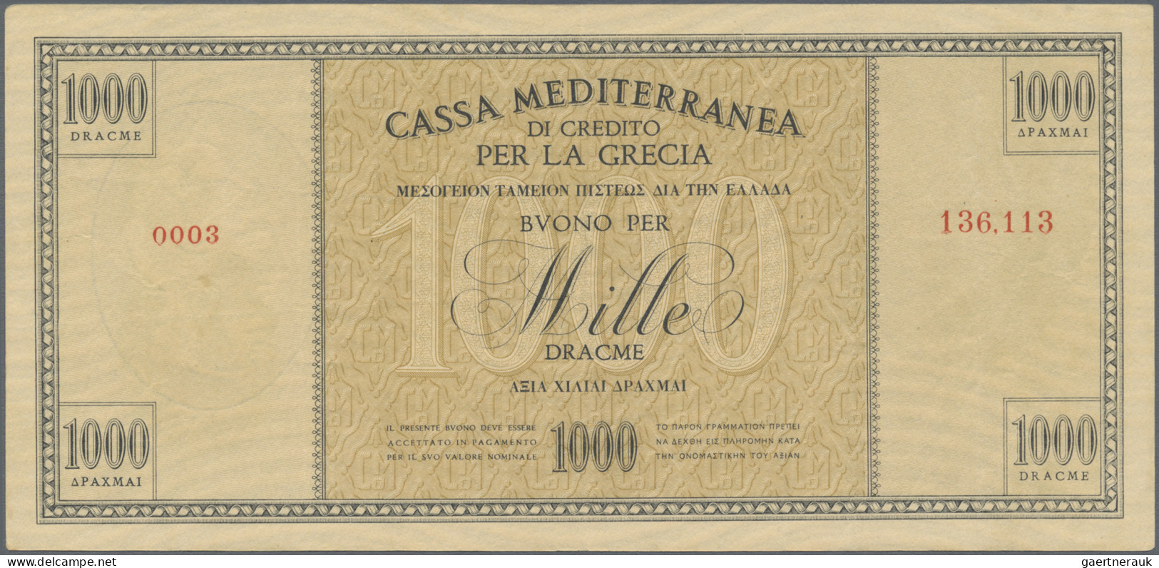 Greece: Cassa Mediterranea per la Grecia, nice set with 4 banknotes ND(1941) ser
