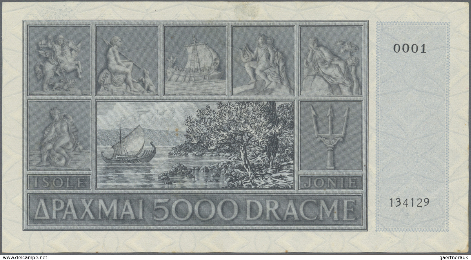 Greece: Greece – Ionian Islands, set with 10, 100, 500, 1.000 and 5.000 Drachmai