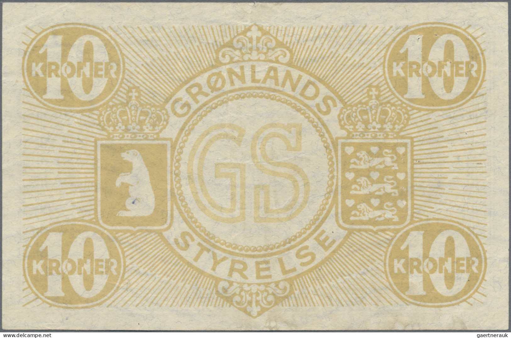 Greenland: Government Of Greenland, 10 Kroner ND(1945), Signatures Eske Brun & O - Groenland